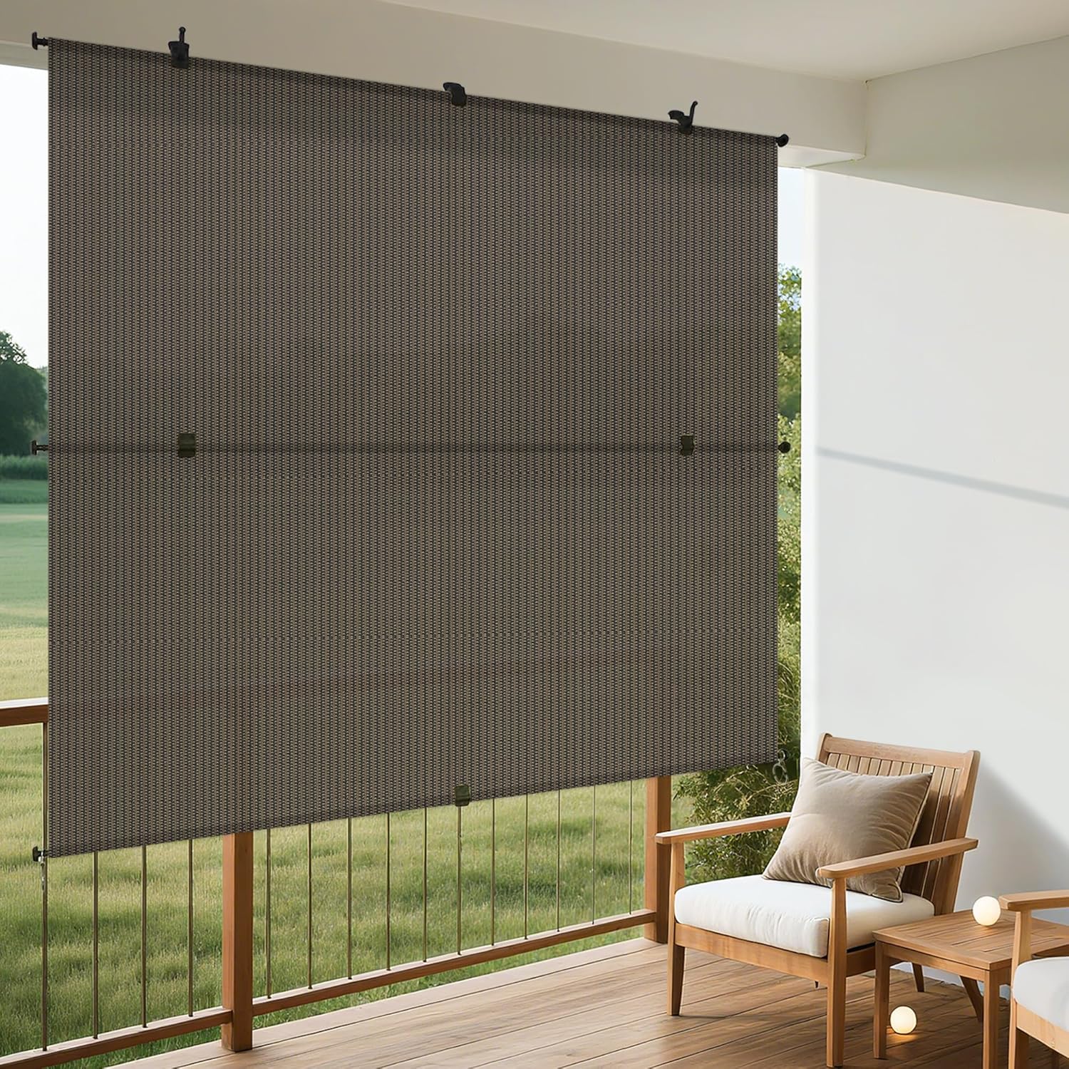 Windscreen4less 5'W x 6'H Outdoor Roll Up Foldable Shade Fabric UV Blockage Roller Shade for Deck Pergola Yard Gazebo Patio (Brown)