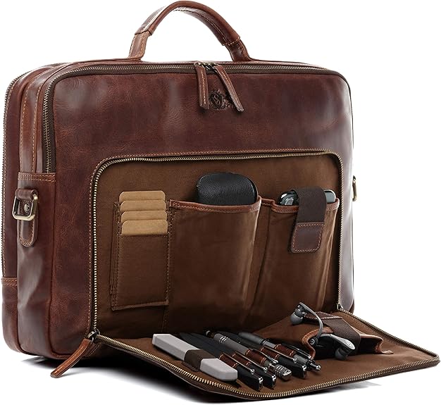 SID & VAIN SIMON XL – Große Laptoptasche aus Leder für Herren & Damen 15.4 Zoll SID & VAIN große Laptoptasche aus echtem Leder – SIMON XL 15.4 Zoll Business-Tasche