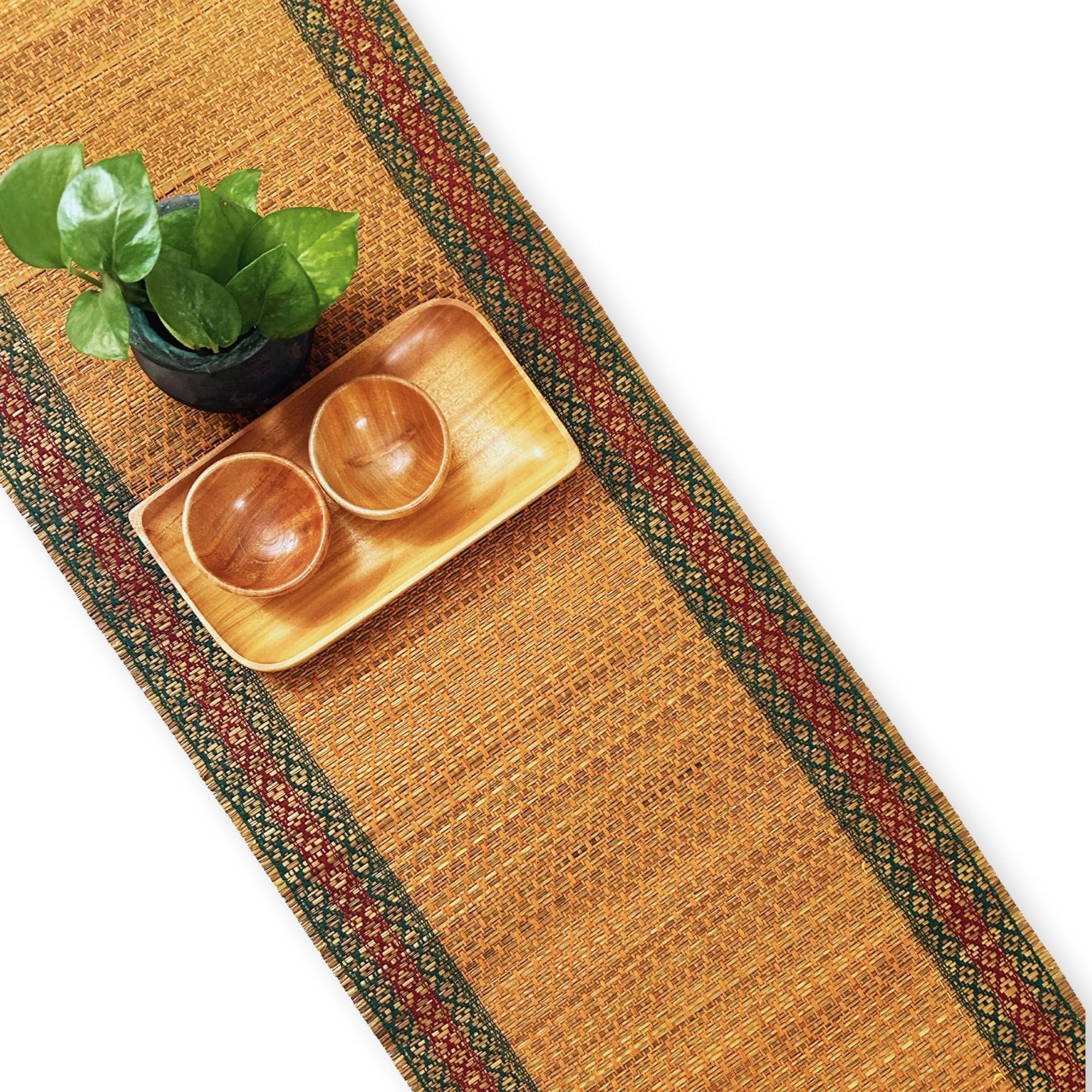 Peepul Tree Handmade Dining Table Runner 4 Seater | Handcrafted from India's Indigenous Grass | Non-Slippery Heat-Resistant Tableware (Rust & Green)| Home Decor Gift Items |Festival Gift