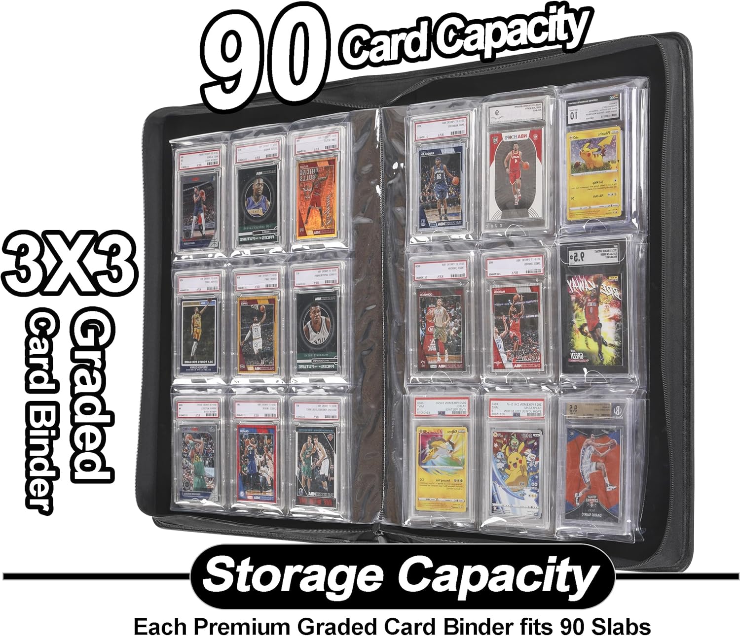 D DACCKIT Graded Card Binder - Slab Binder Fits 90 Cards, 9 Pocket Slab Album with Sleeves Compatible with PSA CGC BGS SGC Slabs （Model A, Classic Black）