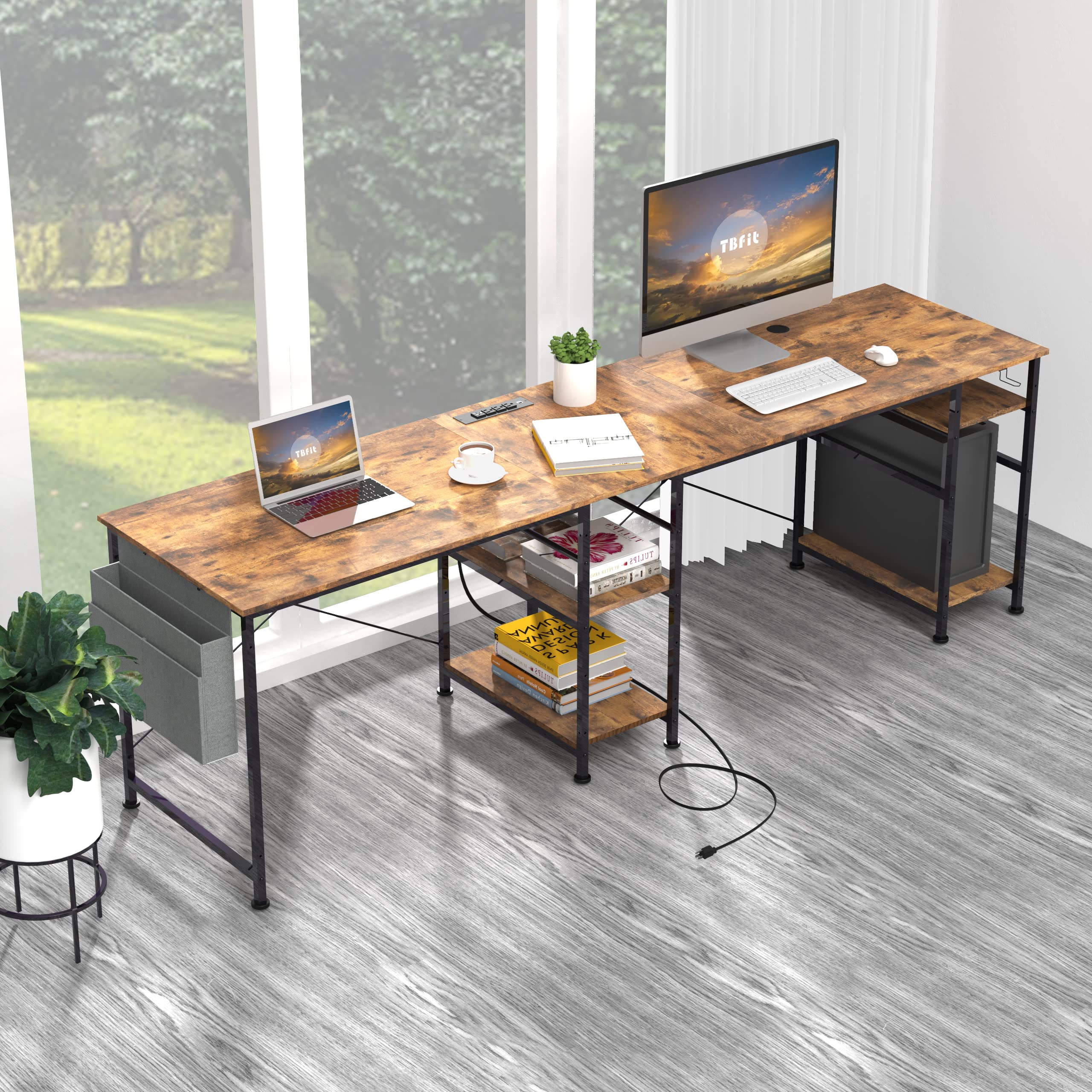 Buy Tbfit L Shaped Desk Corner Desk,95 Inch Reversible Home Office Desk