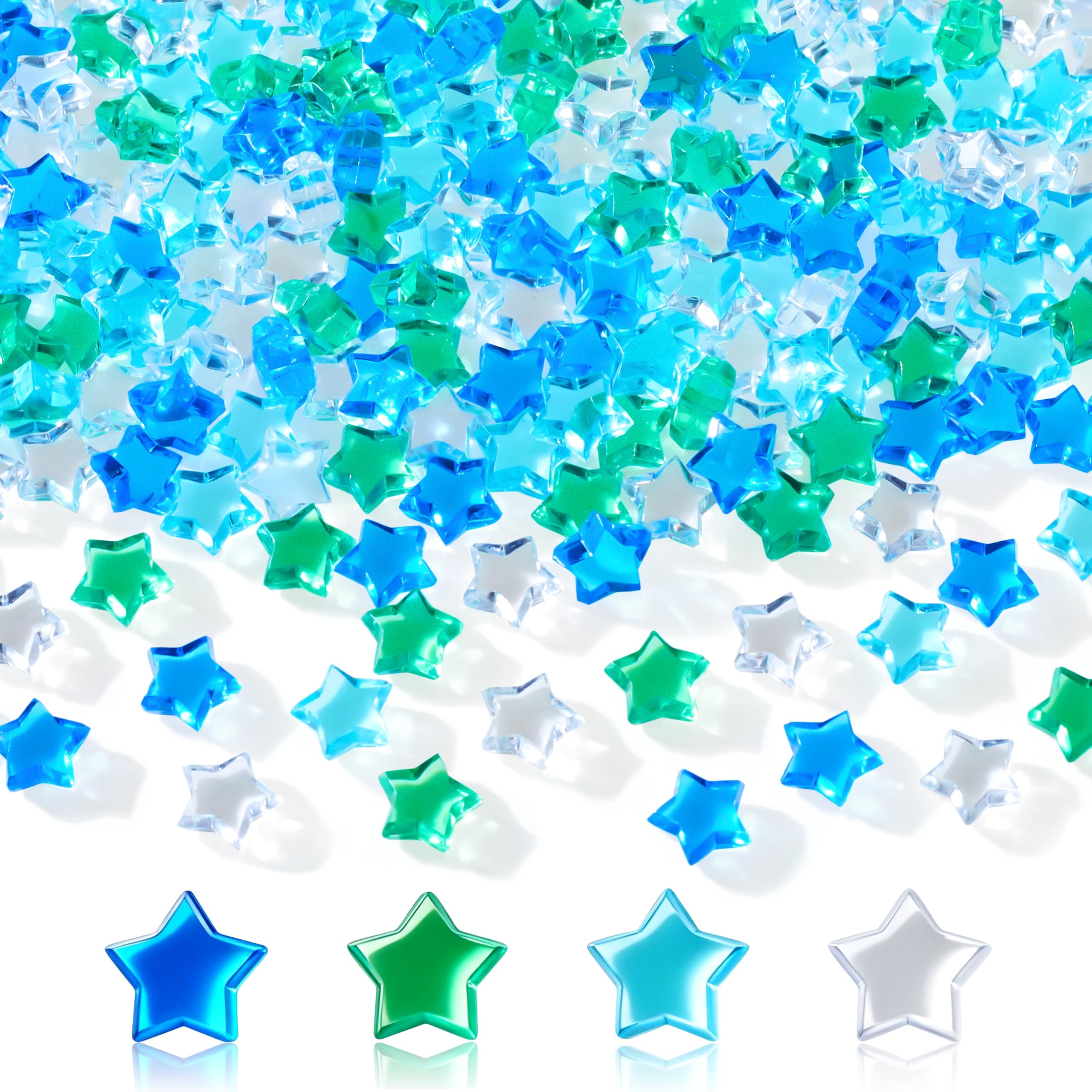 MAIBAOTA 500PCS 13 mm Blue-Green 3D Star Gems Acrylic Plastic Beads for Kids Sensory Bin Light Table Activities Preschool Counting Games Crafts Wedding Party Decor Vase Filler (0.51 inch)