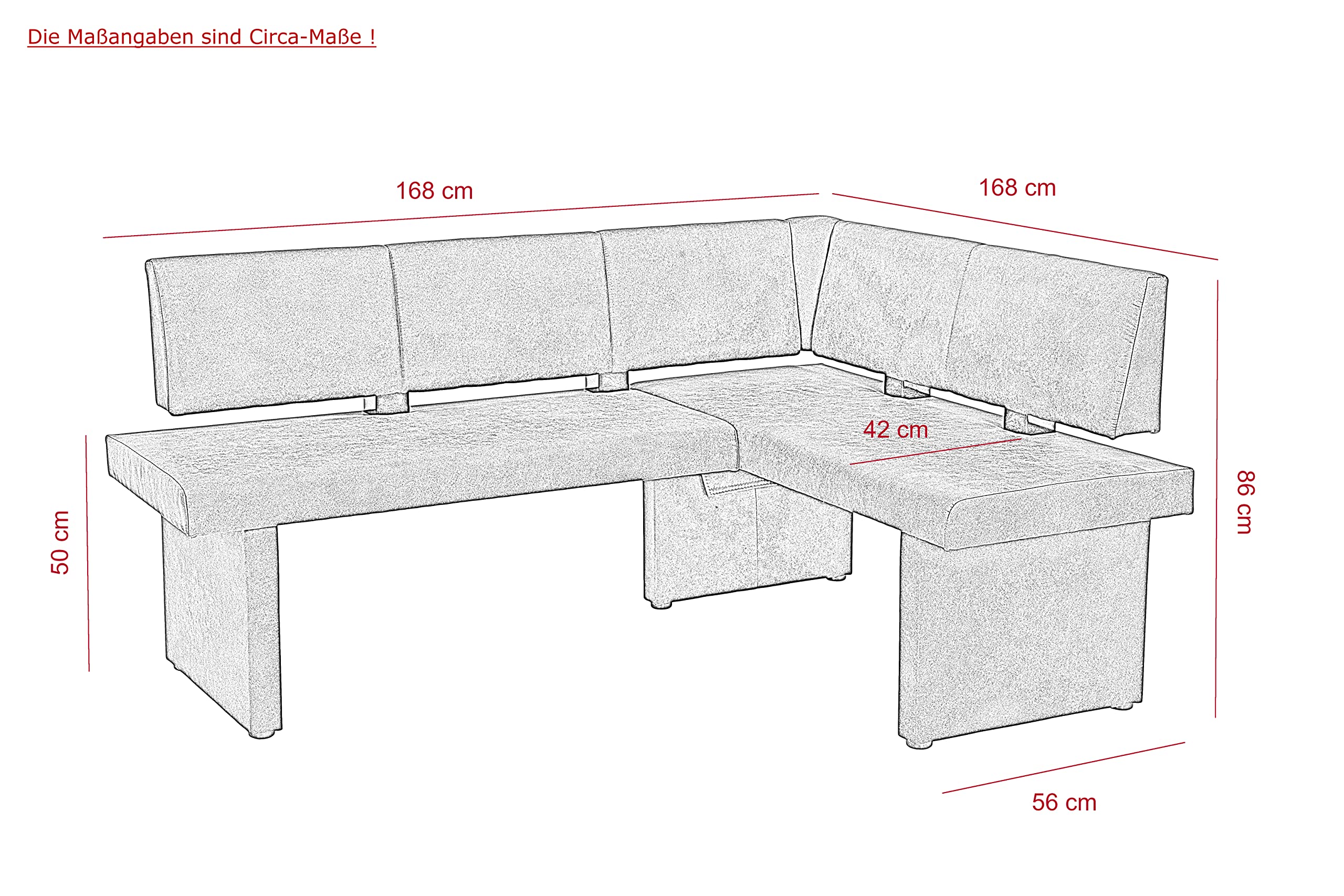 Hela Pia Banco esquinero de Comedor, Estructura de Madera con tapizado de Tela, Microfibra Antracita, Montaje a Derecha-Izquierda, 168 x 128 x 86 cm