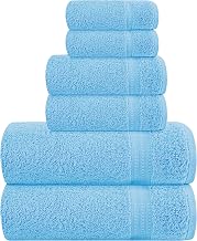 MyOwn 6 Piece Towel Set, 100% Combed Cotton - 2 Bath Towels, 2 Hand Towels, 2 Wash Cloths - 500 GSM Luxury Hotel Quality Ultra Soft Highly Absorbent Towel Set for Bathroom - Sky Blue
