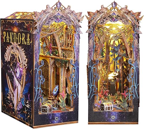 TuKIIE Kit de bricolaje en miniatura para rincón de libros, estantería de casa de muñecas Booknook con sensor de luz y movimiento de música, soporte