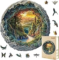 Jollitot 3D Cave Forest Wooden Puzzle 300 Pieces - Unique Animal Shaped Jigsaw for Adults, Premium Basswood Gift Box 13.4x13.3in