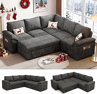 85 Inch Modular Sectional Sofa with Pull Out Bed,L Shaped 5 Seat Section...