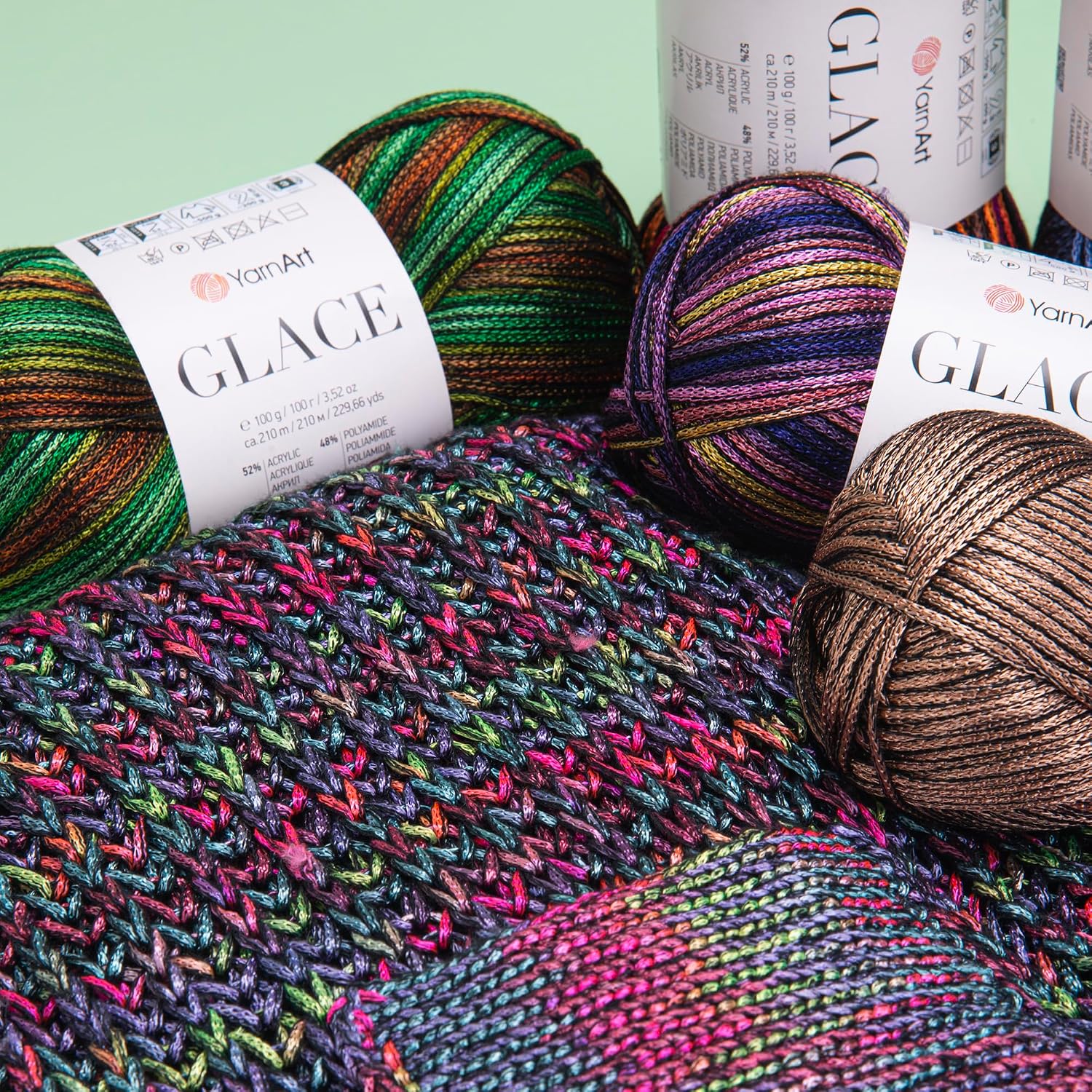 YarnArt Glace – Sparkle Shiny Fiber for Knitting & Crochet, Lightweight Chainette Style, 100g 210m, Soft & Durable Blend for Garments & Accessories (7306) image 4