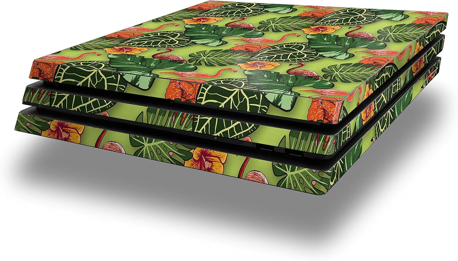 Vinyl Decal Skin Wrap Compatible with Sony PlayStation 4 Pro Console Famingos and Flowers Sage Green