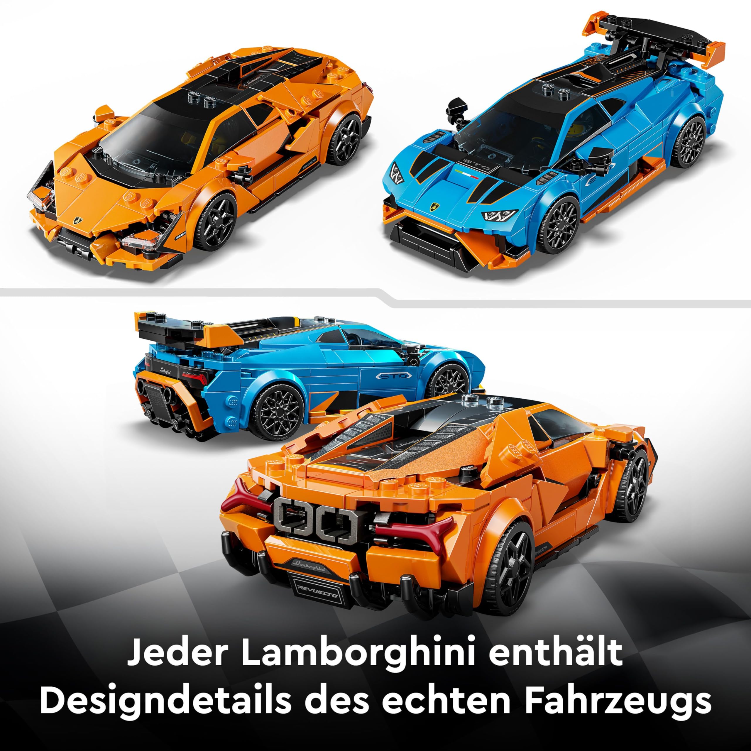 LEGO Speed Champions Lamborghini Revuelto und Huracán STO - Auto Set mit 2 Rennwagen und 2 Fahrer Minifiguren - Spielzeug für Auto Fans - Kreatives Geschenk für Jungen ab 9 Jahren - 77238