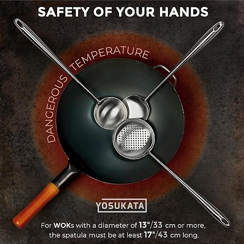 Miniatura 2 de Yosukata Espátula de Wok de 17" y Cuchara Coladora con Cucharón - Juego de 3 Utensilios de Cocina de Acero Inoxidable - Juego de Utensilios de