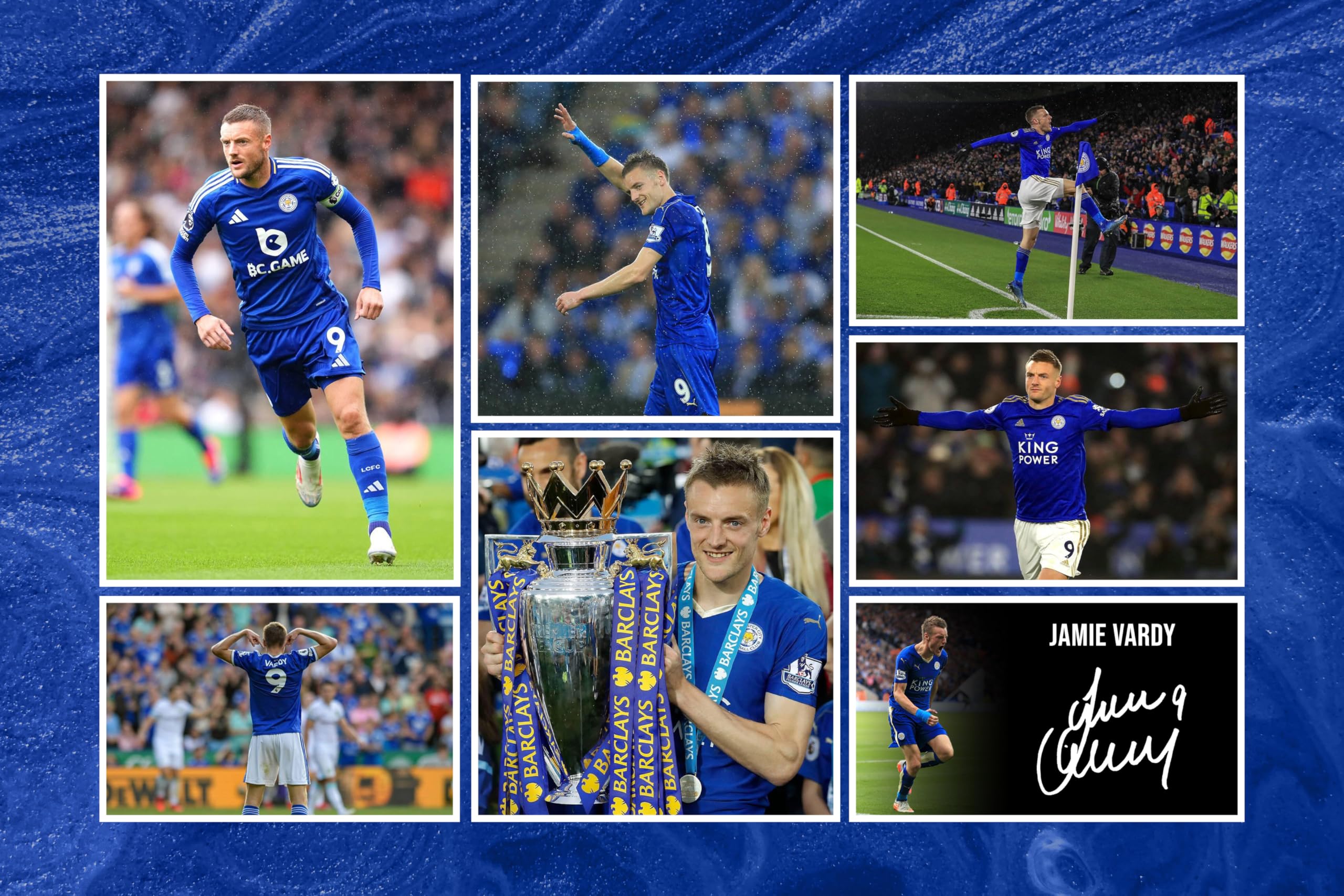 RJR PRINTS Jamie Vardy - Leicester City Star Football Player Signed 12x8 Inch Montage Autograph Photo Print WIth A Pre Printed Signature Which Would Make A Superb Gift For Any Fan.