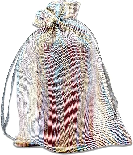 Vista 21 de TheDisplayGuys - 24-Pack Striped Weave Organza Gift Bags w/Drawstrings - Small 3" x 4" - Iridescent - for Party Favors, Samples, Treats