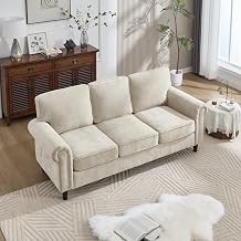 3 Seater Couch, Mid Century Modern Sofa with Rolled Arms and Deep Seats, Fluffy Comfort for Living Room, Apartment, Easy Assembly, Khaki