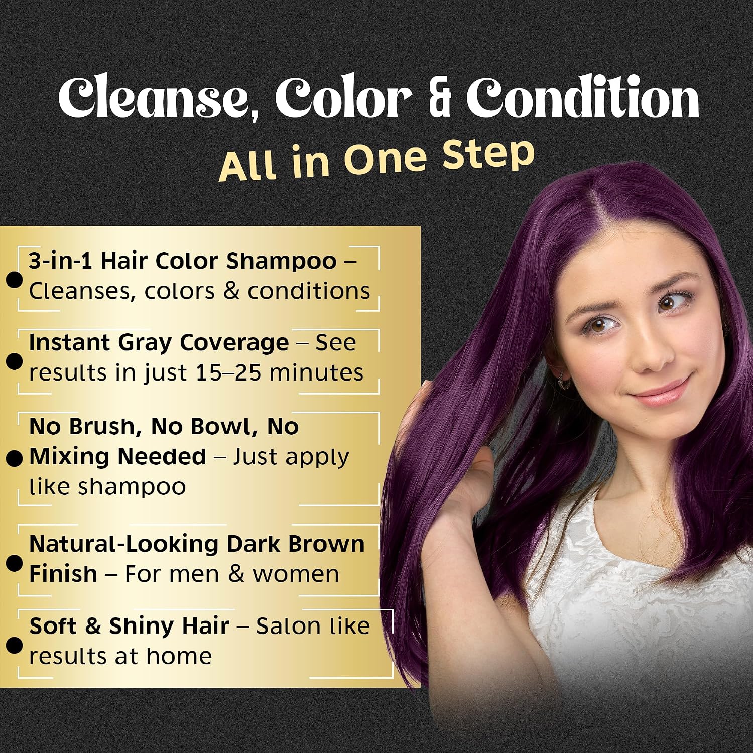 Herbishh Purple Hair Dye Shampoo 500ml x2 + Argan Intense Hair Mask, 3-in-1 Hair Color Shampoo for Gray Hair, Ammonia-Free, Long-Lasting Color, For Dry, Frizzy Hair, Men & Women