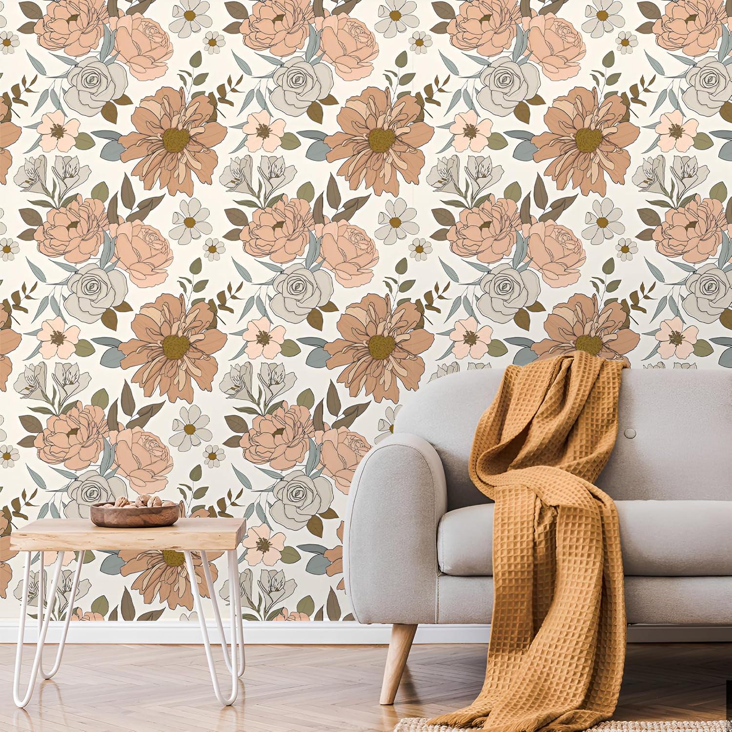 Vintage Floral Peel and Stick Wallpaper Removable Peony Self Adhesive Contact Paper Daisy Wallcoverings for Bedroom Drawer Cabinets Decor Vinyl Roll 17.7"x118" (Pack of 2)
