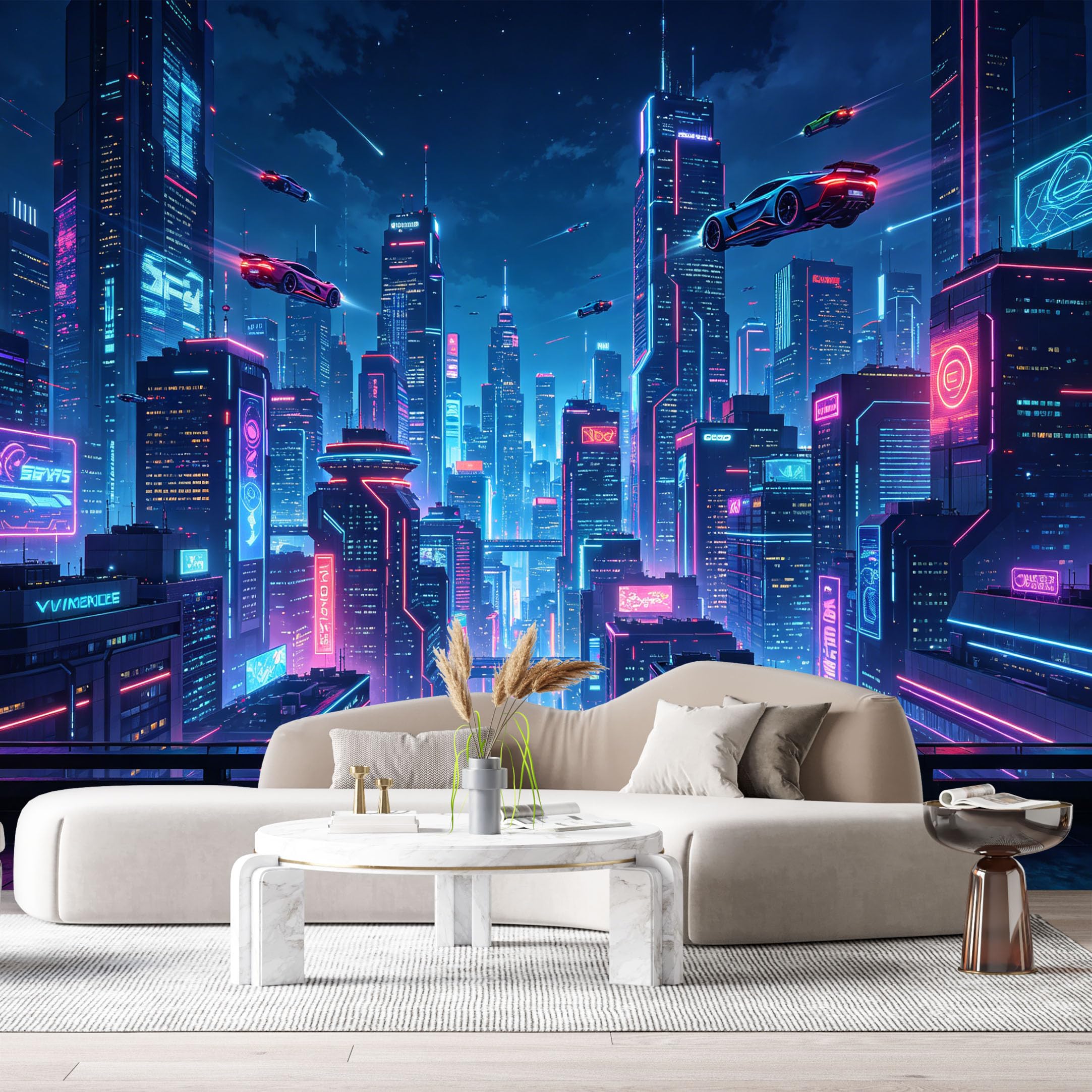 Custom Size Wall Murals Futuristic Cityscape Modern Neon Skyline 3D Contemporary SelfAdhesive Wall Fabric Removable Large Wallpaper for Photo Living Room