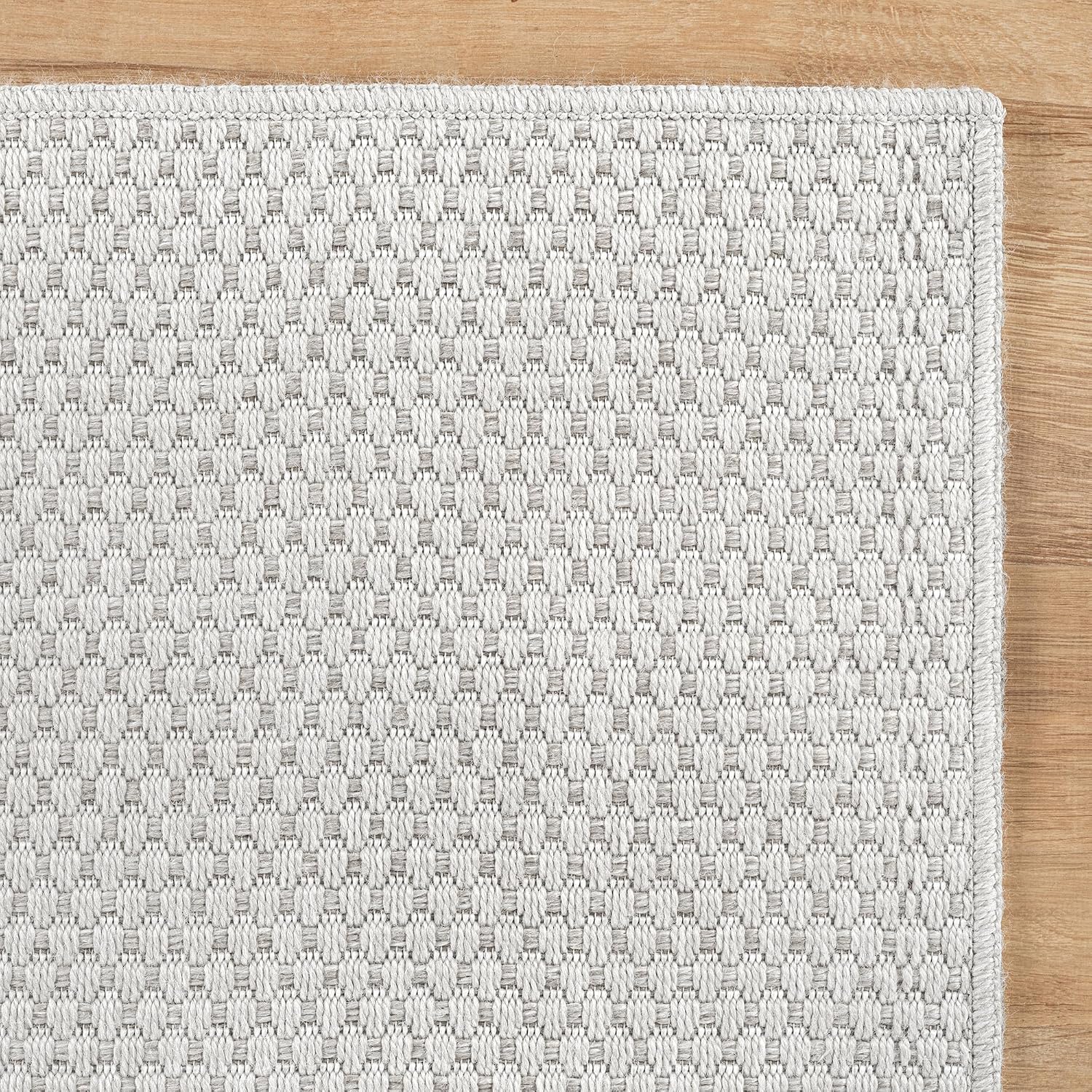 Indoor and Outdoor Runner Rug Off-White Solid Woven Design Easy-Cleaning Non Shedding Farmhouse Living Room Bedroom Garden Patio and Kitchen Washable Outside Carpet Alfombras (2x7)