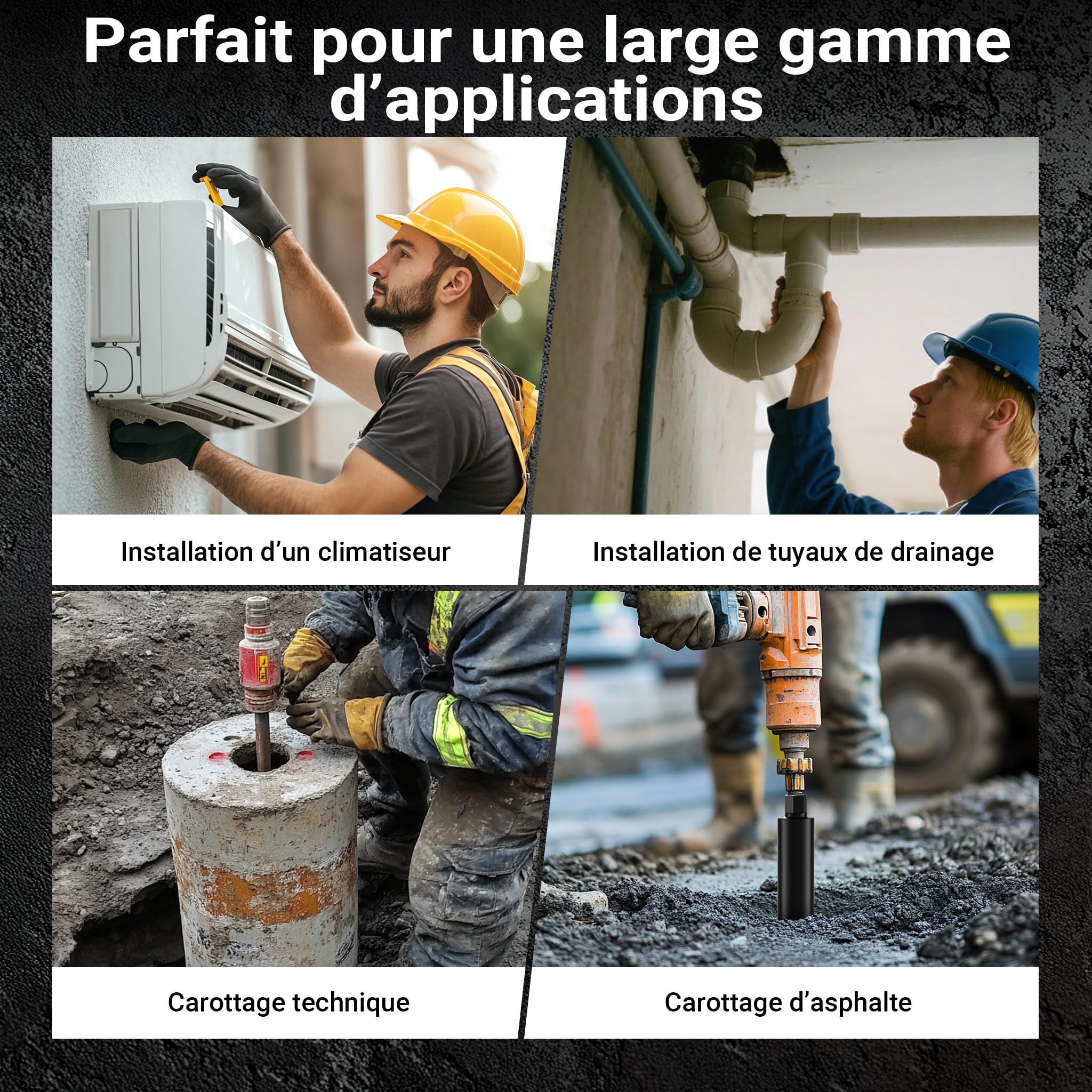 Wiltec Foret diamant pour Carotteuse Ø 82 mm – Haut rendement – 1¼ UNC – Longueur 450 mm – Métal fritté – Forage à humide – Chantier Carrelage Béton – Trépan Couronne Diamant