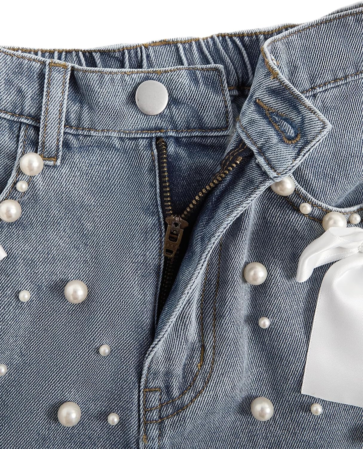 GORGLITTER Girl's Denim Jean Shorts Jorts Bow Summer Trendy Ripped High Waist Straight Wide Leg Shorts Cute Clothes