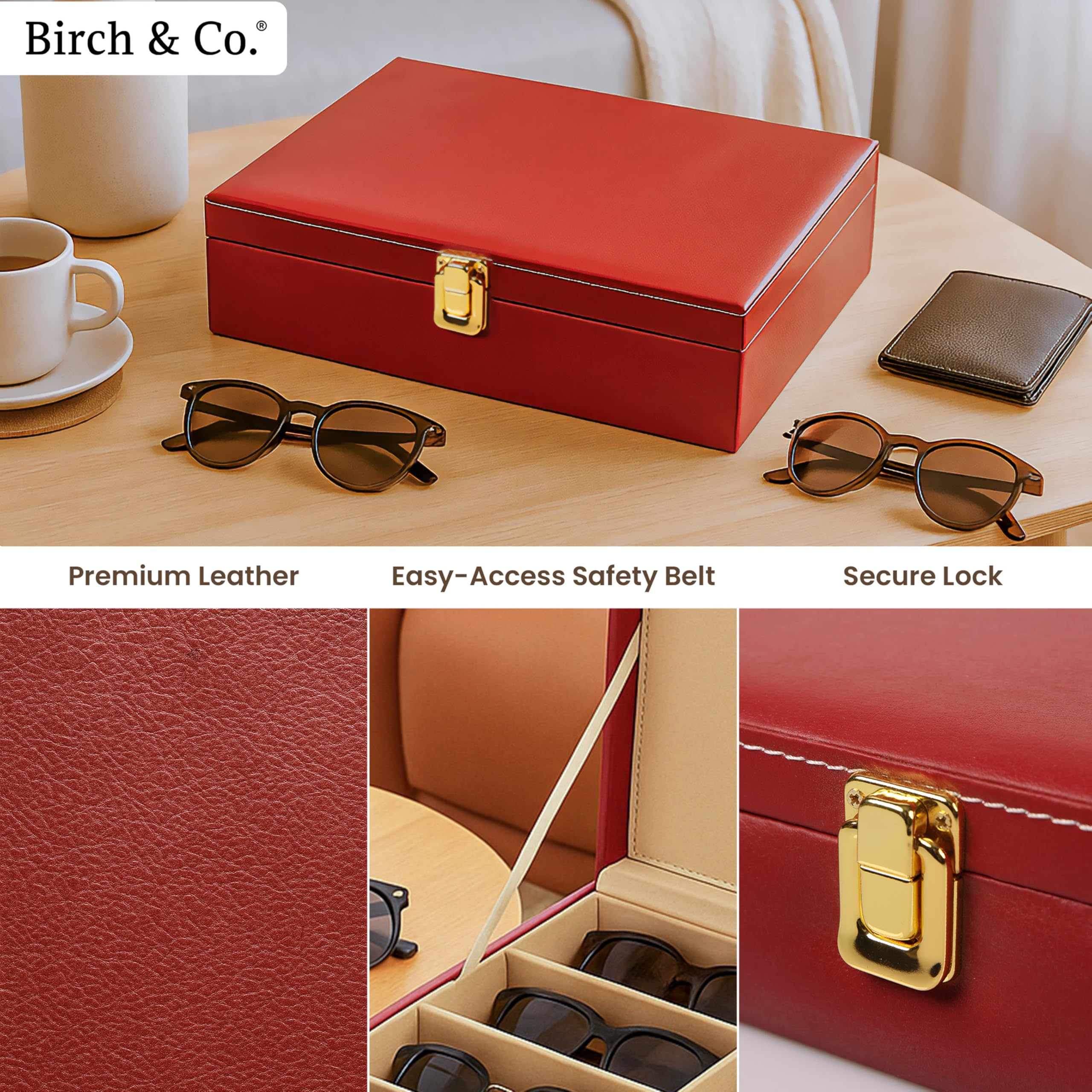 Sunglasses Organizer - Sunglass Case - Glasses Box - Specs Box for Men - Goggles Holder - Eyewear shades Organiser, Leather Finish, Soft Velvet Lining, Travel-Friendly for 8 Sunglasses, Mahogany - Image 7 thumbnail