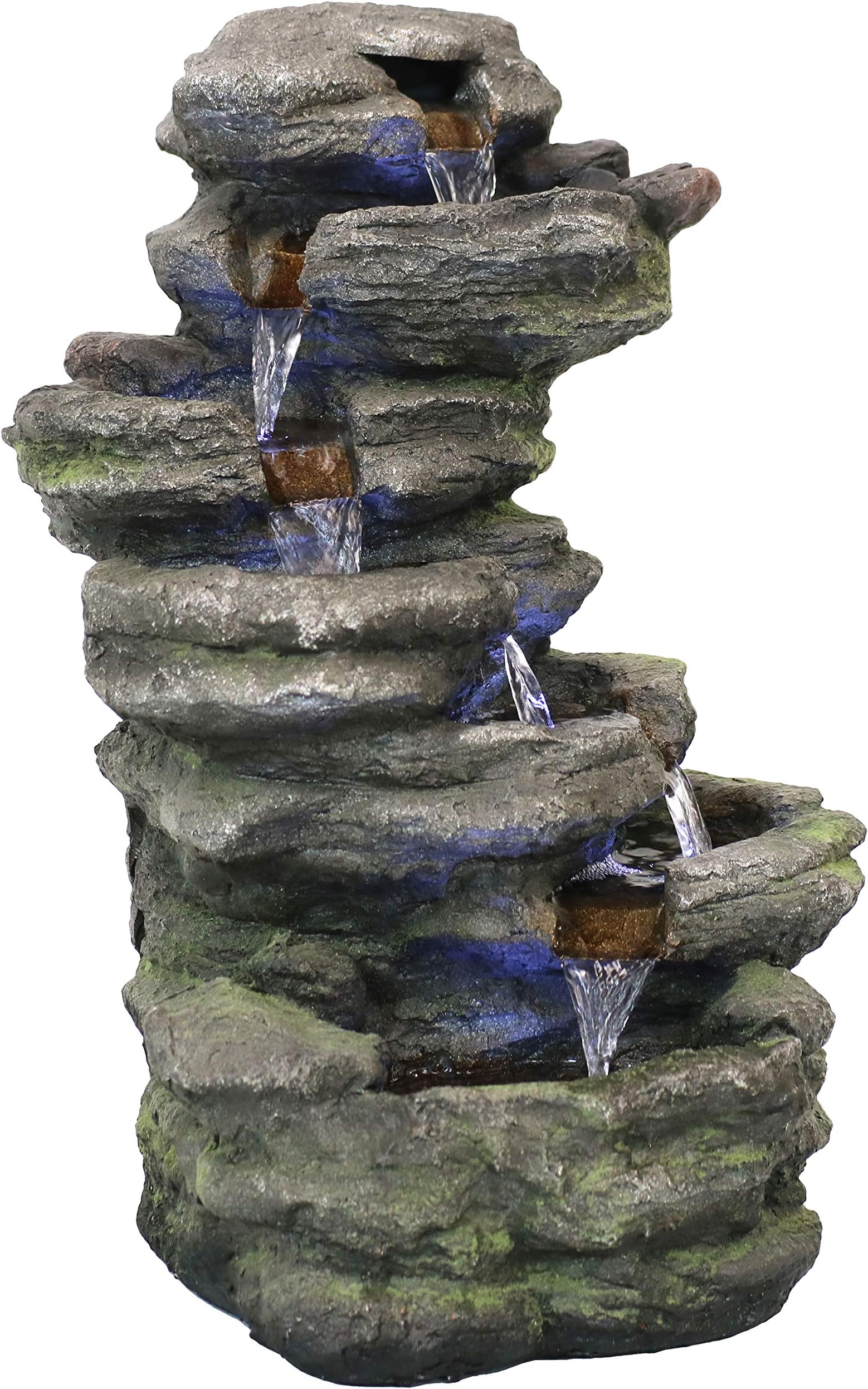 Sunnydaze Stacked Rock Waterfall Indoor/Outdoor Tabletop Water Fountain with LED Lights and Submersible Electric Pump, 18-Inch