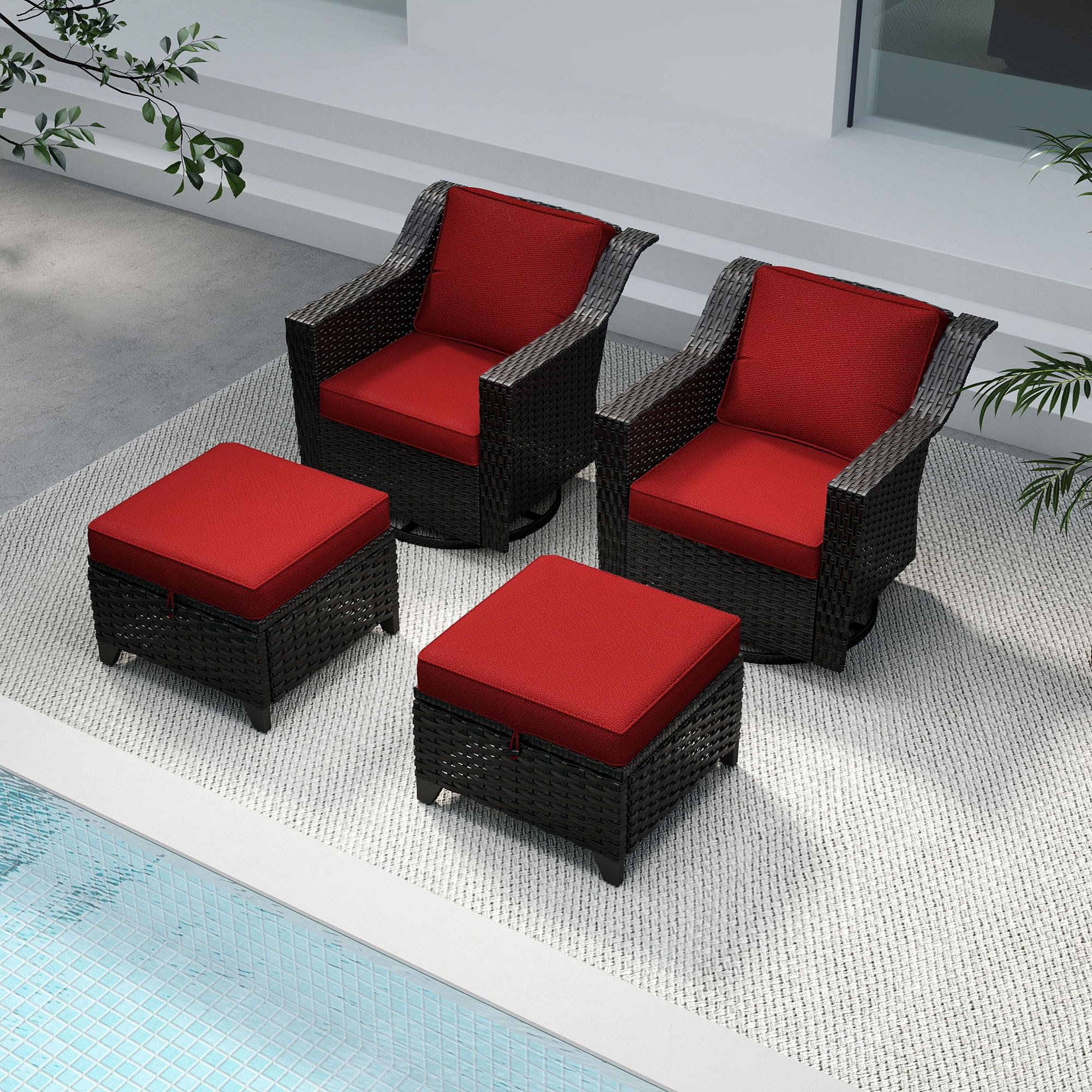 4 Piece Patio Furniture Set, Wicker Outdoor Conversation Set