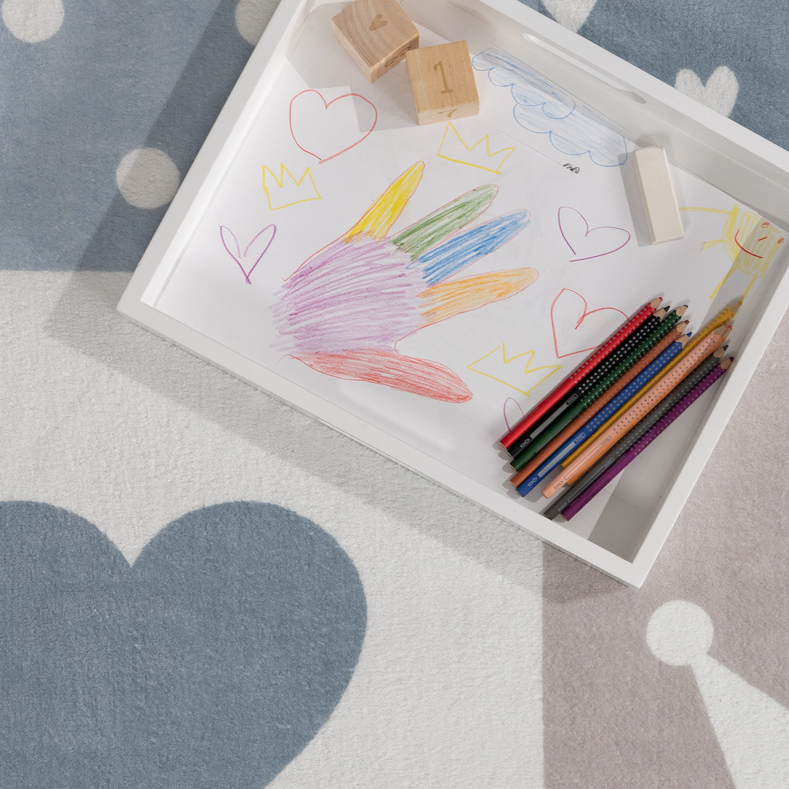 Paco Home Tappeto Bambini Cameretta Bambina Ragezzi Antiscivolo Arcobaleno Cuore Polkadot, Dimensione:80x150 cm, Colore:Beige