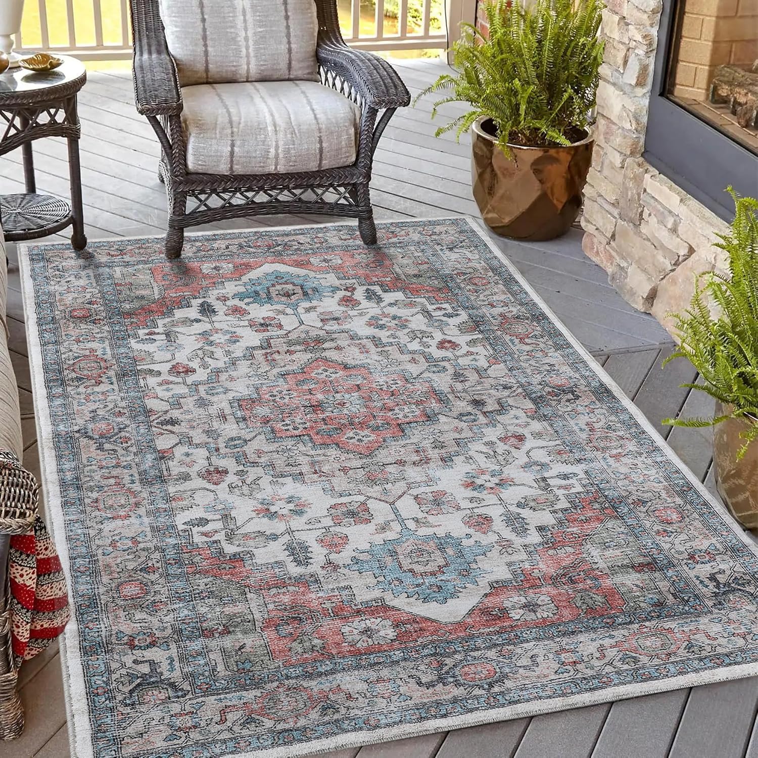 3x5 Area Rugs for Living Room,Machine Washable Vintage Boho Area Rugs,Non-Slip Non-Shedding Indoor Floor Rugs Carpet for Bedroom Kitchen Front Door Entryway Home Office(Orange) 3' x 5' Orange