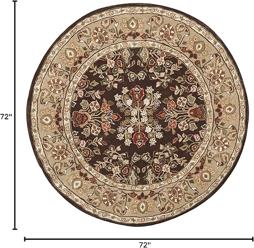 Miniatura 2 de SAFAVIEH Total Performance Collection - Alfombra redonda de 6 pies, color marrón y verde, oriental, enganchada a mano, no desprende pelusa y de