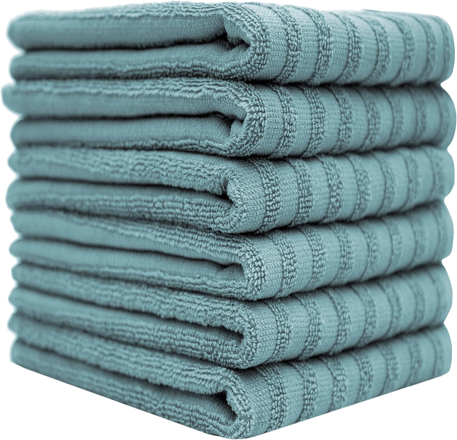 Microfresh Kitchen Towels (16”x 27”, 6 Pack) – Large Cotton Kitchen Hand Towels – Striped Design - 410 GSM Highly Absorbent Tea Towels Set with Hanging Loop (Aqua, Striped)