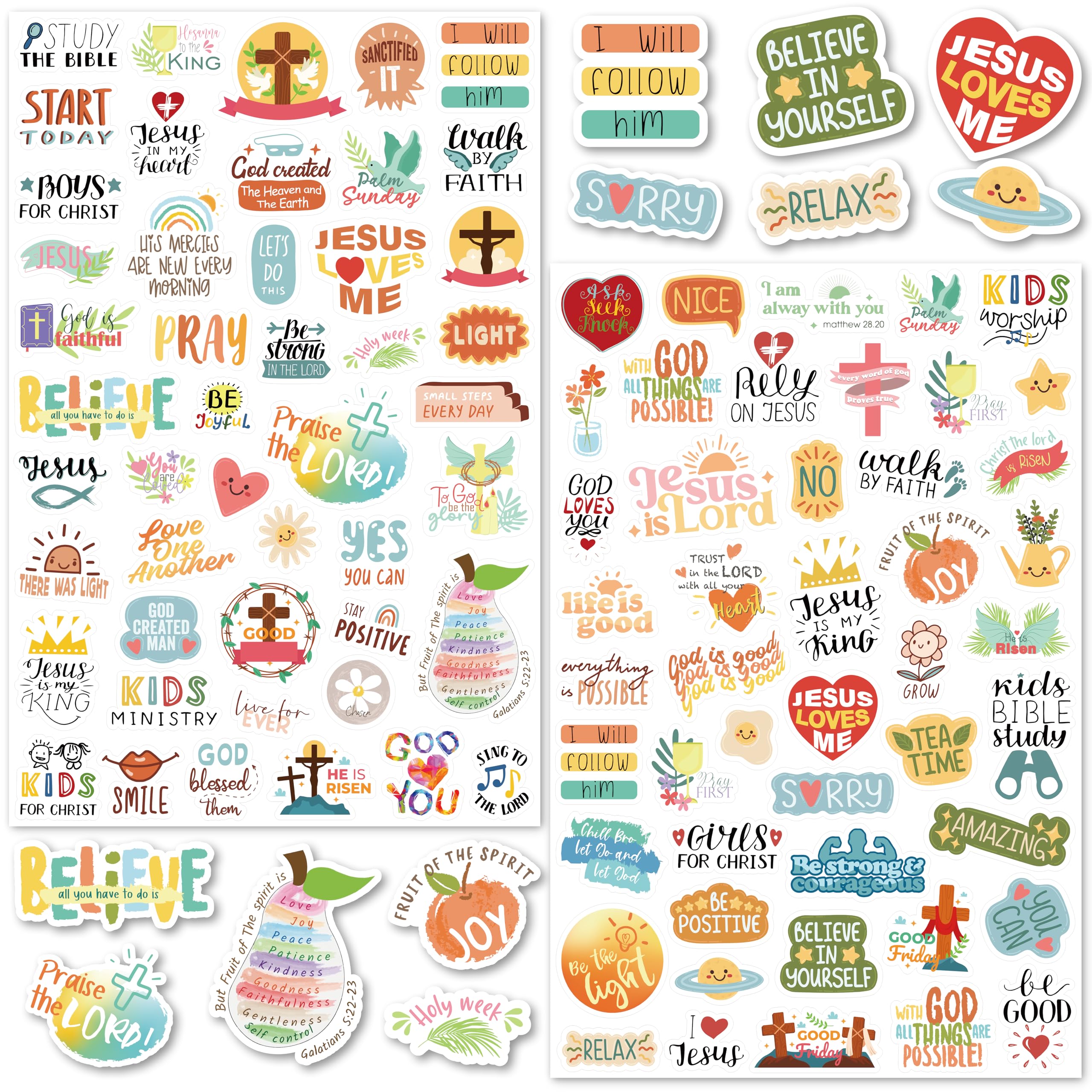 LINAYE 24 Sheets Christian Jesus Stickers for Kids Adults, Waterproof Adhesive Inspirational Jesus Faith Religious Bible Verse Stickers Bulk for Boys