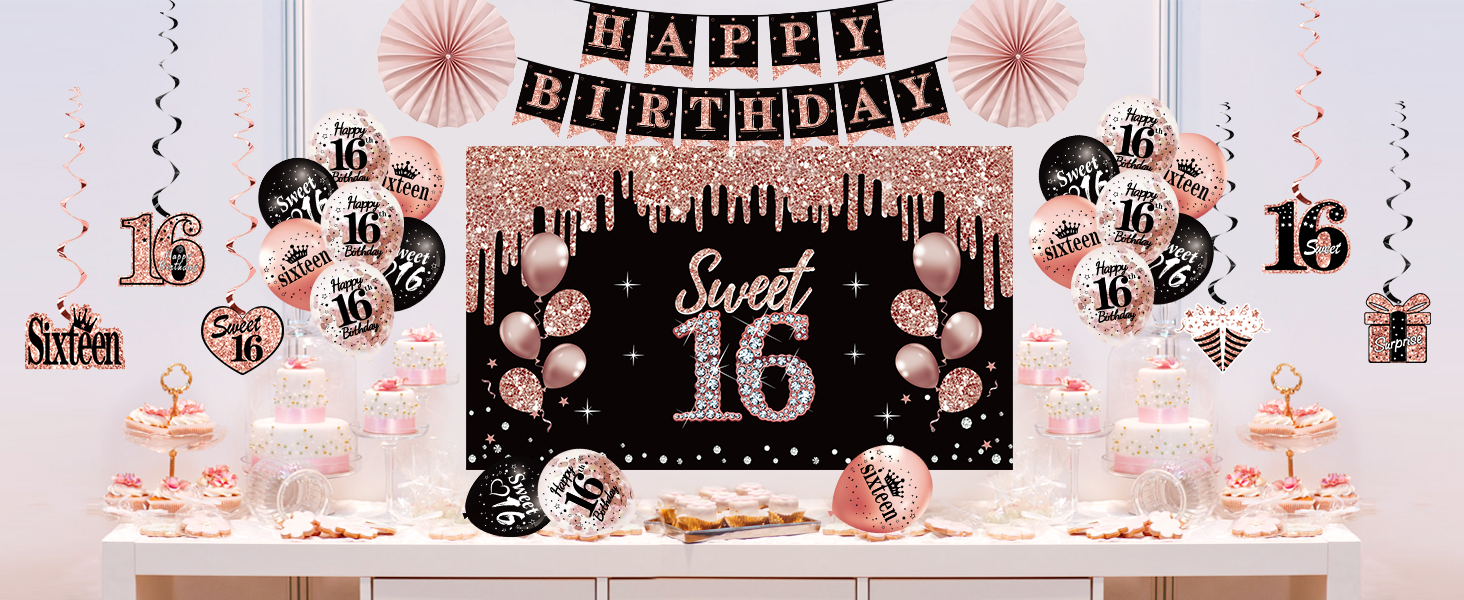 Décorations De Ballon 16E Anniversaire, Anniversaire Noir 16 Ans Garçon