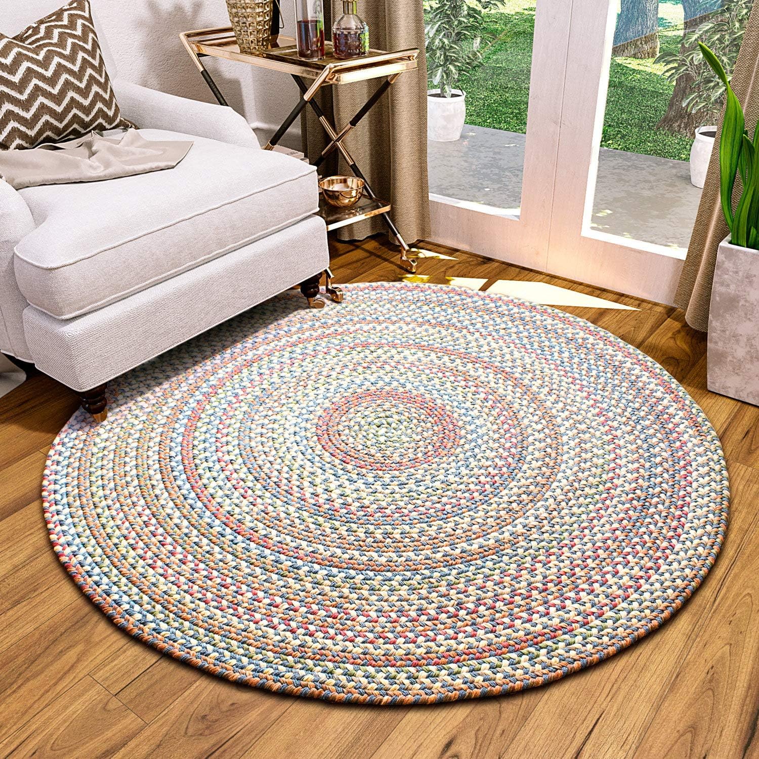 Amazon.com: Blue/Multi Braided Rug - 6' Round Rugs for Living Room and ...