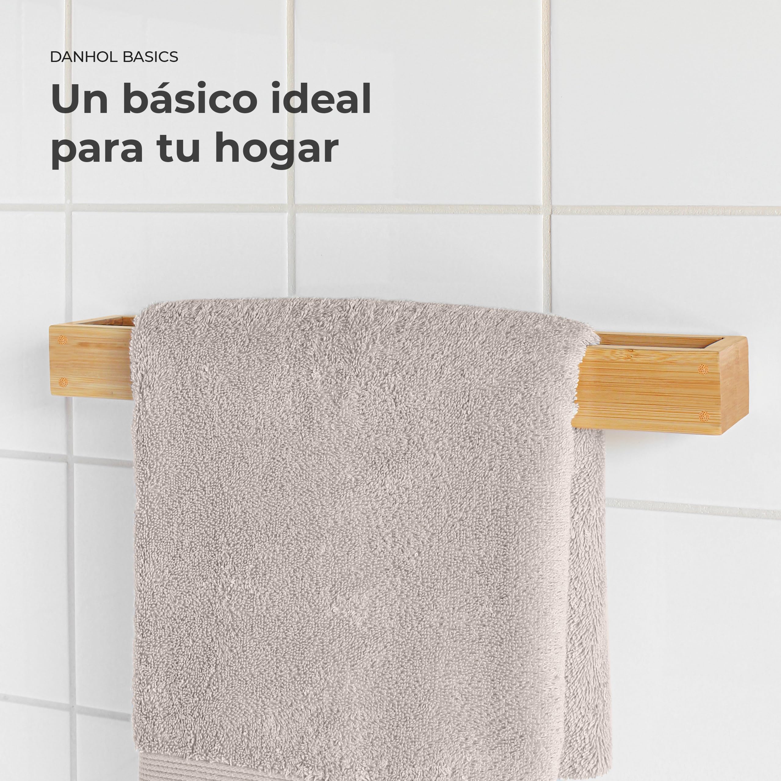 Juego accesorios baño | Accesorios baño sin taladro (Adhesivo) | Set de baño de 4 Piezas | Toallero + 2 Ganchos + Portarrollos papel higienico Madera Bambú