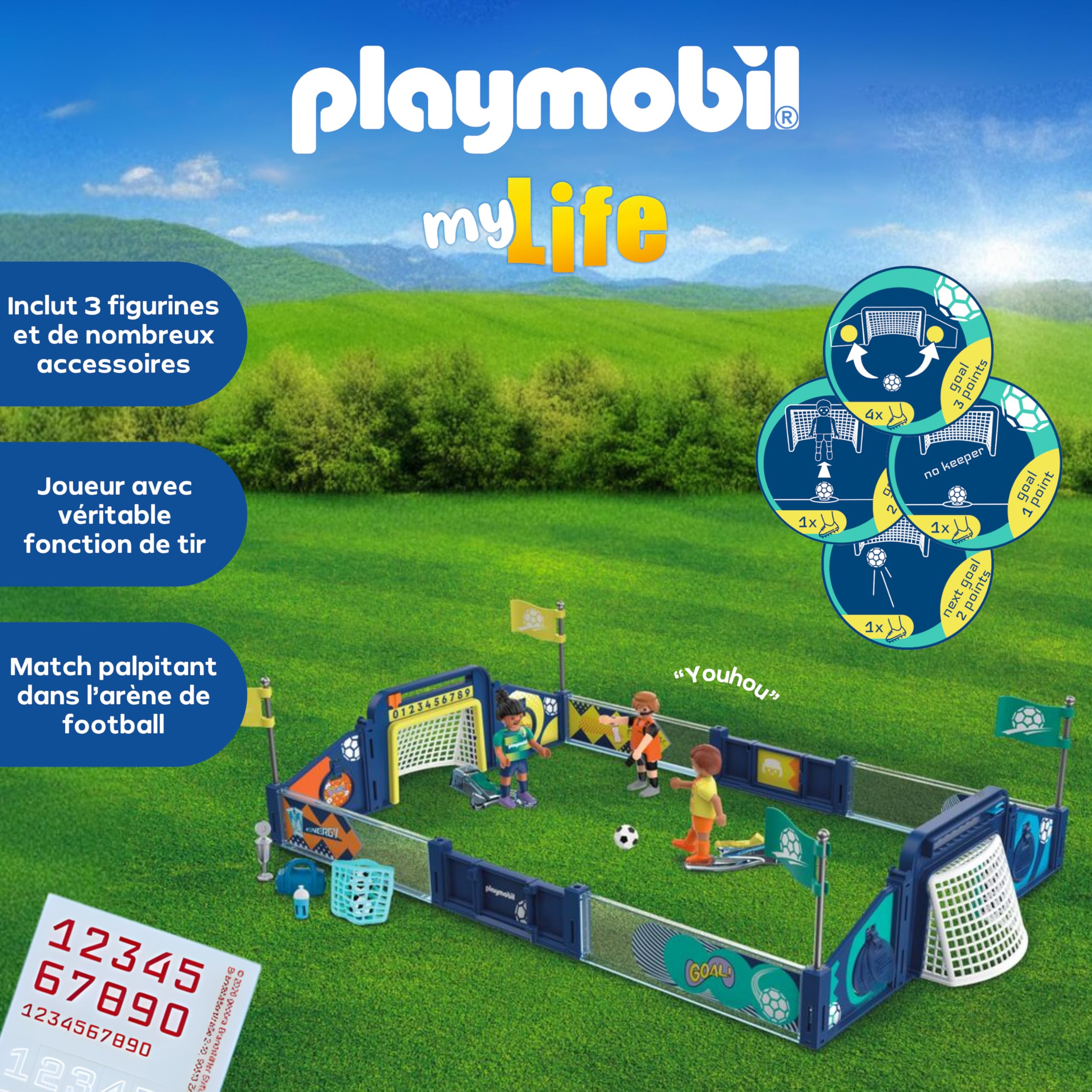 PLAYMOBIL My Life 72056 Arena de Football avec mécanisme de tir et 2 buts pour Jouer à partir de 4 Ans