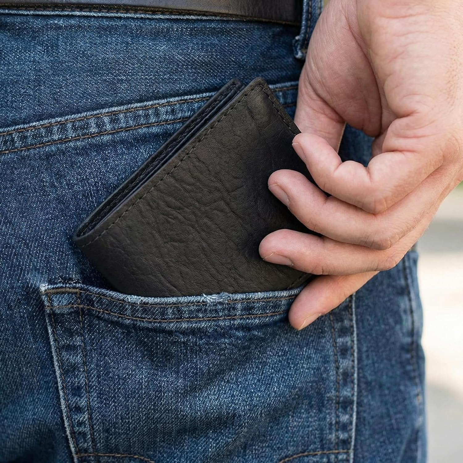 Genuine Bison/Buffalo Leather Bifold Wallet Handmade (8 Card Slots, Black) - Image 6