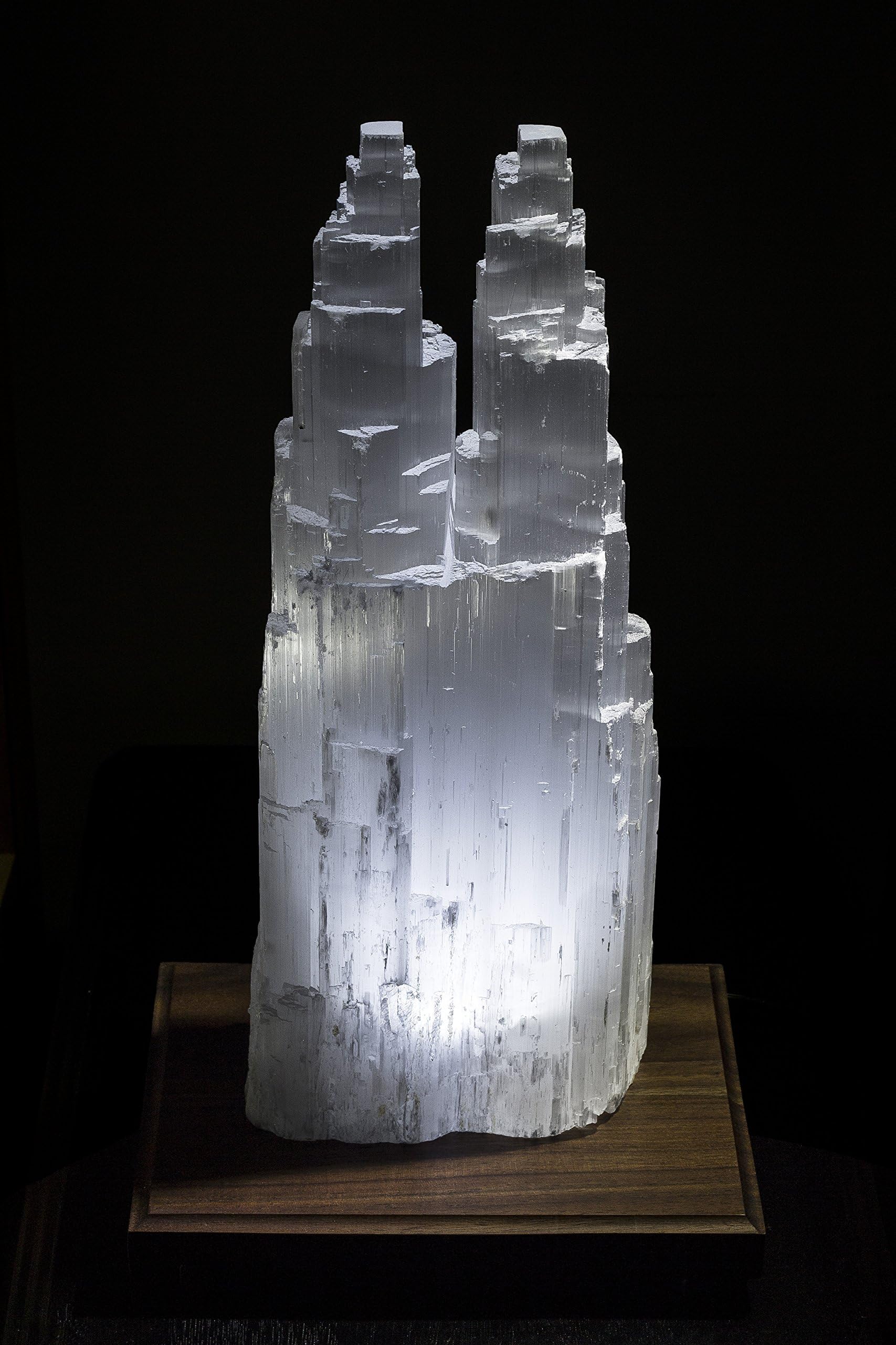 Extra Large Double Twin Tower Selenite Skyscraper Lamp 14"-17"