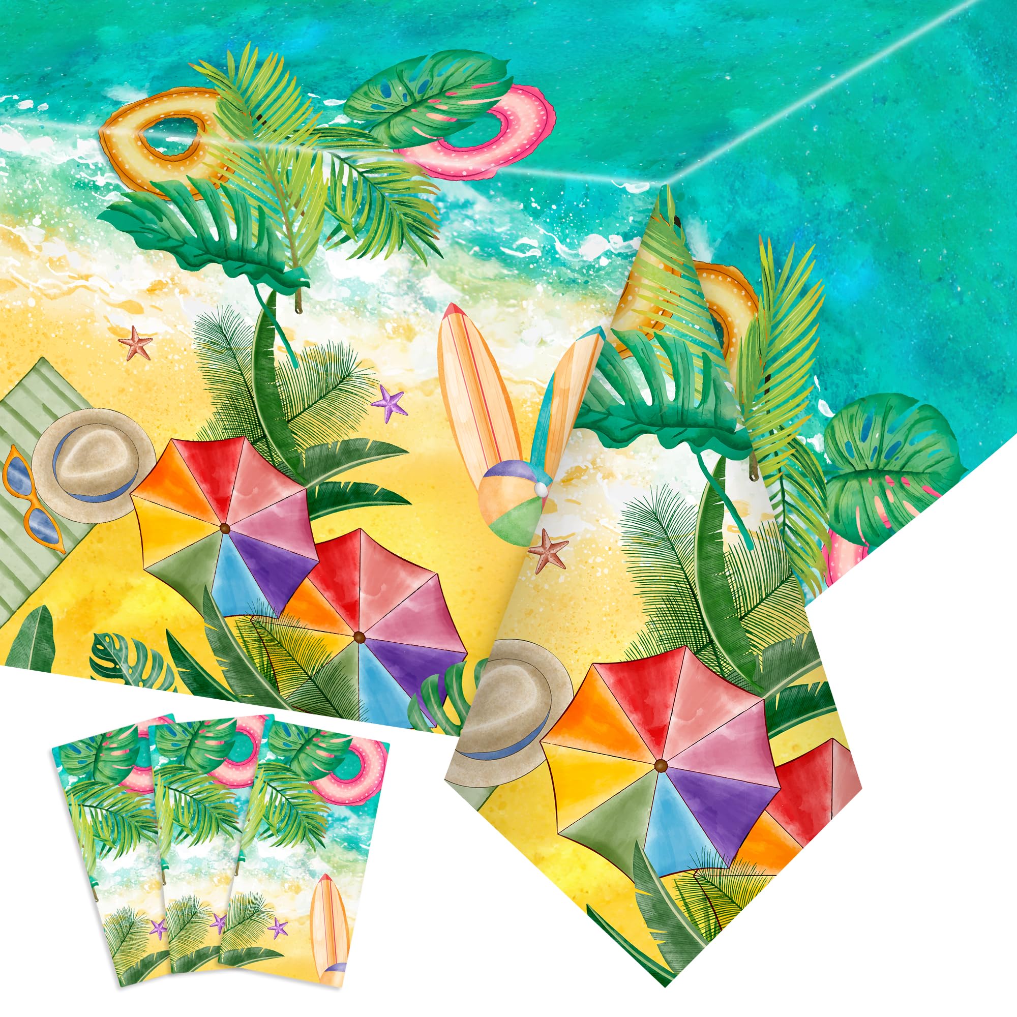 3 Pack Summer Beach Tablecloth Beach Themed Party Decorations Summer Party Supplies Disposable Pool Tablecloth Plastic Waterproof Table Cover for