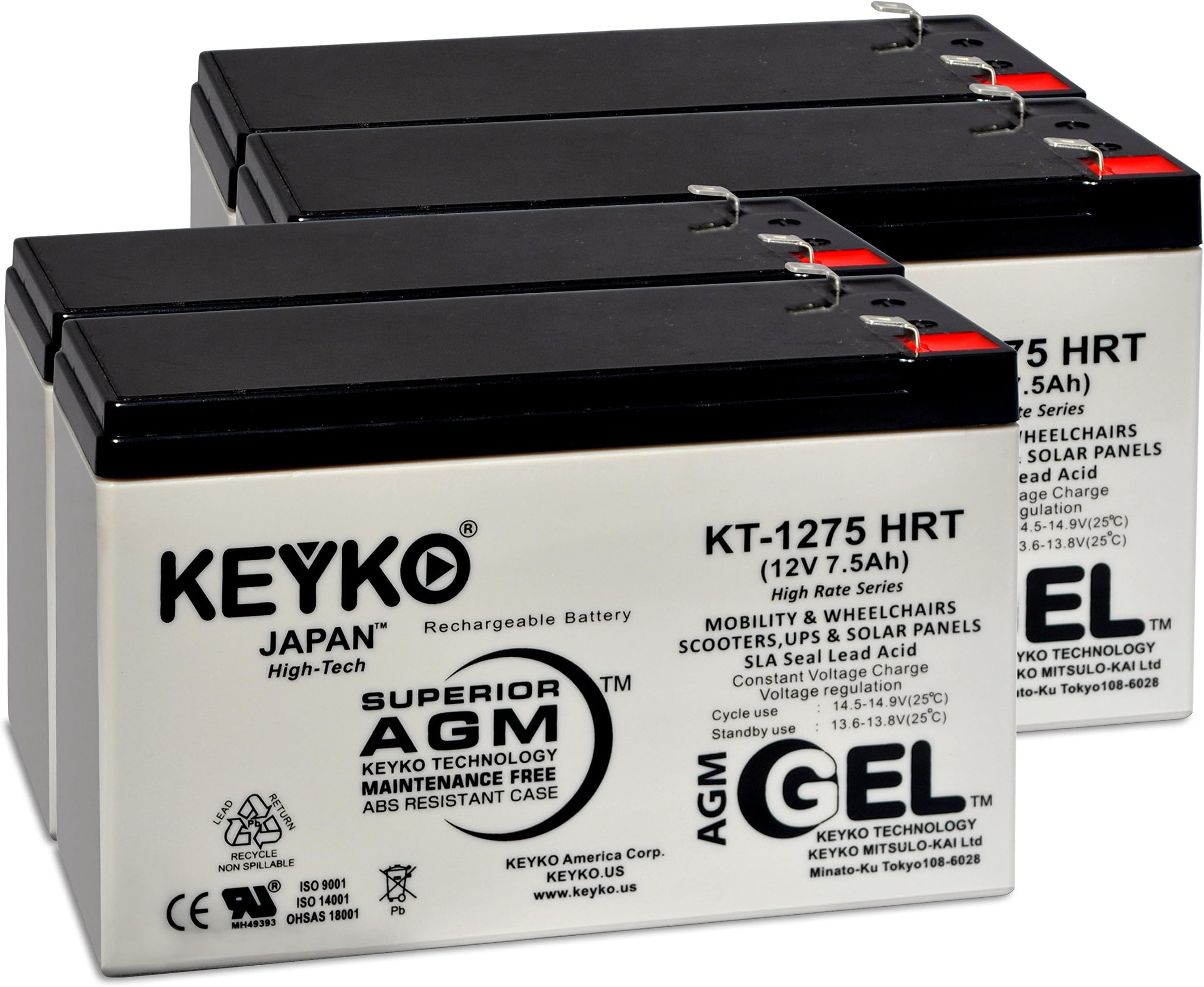 Razor MX350 Dirt Rocket 12V 7.5 Ah Battery - Fresh & REAL 8 Amp - GEL Deep Cycle AGM/SLA Seal Lead Acid Designed for Scooter - Genuine KEYKO - F2 Terminal W/F1 Adapter - 4 Pack