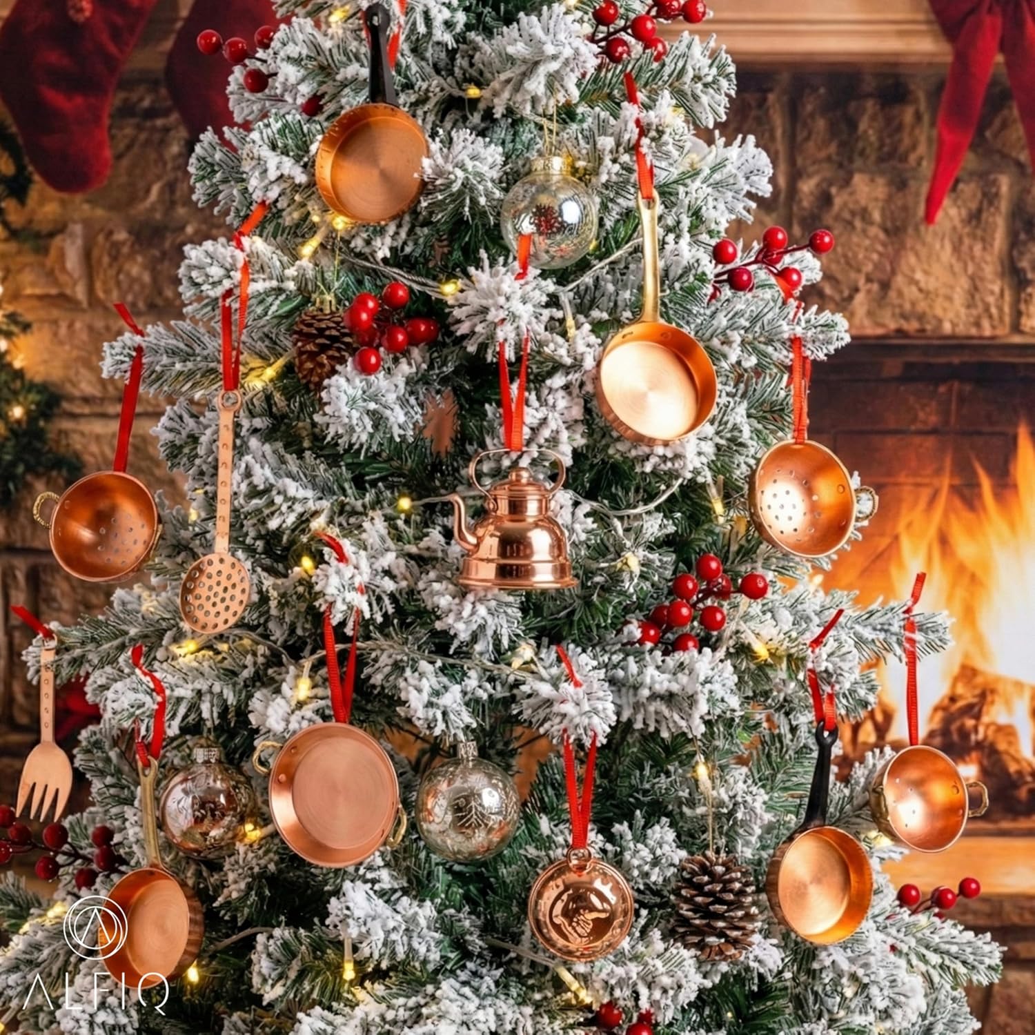 Copper Miniature Kitchen Utensils Set, 9 Pieces, Handmade Christmas Tree Ornaments, 5 cm