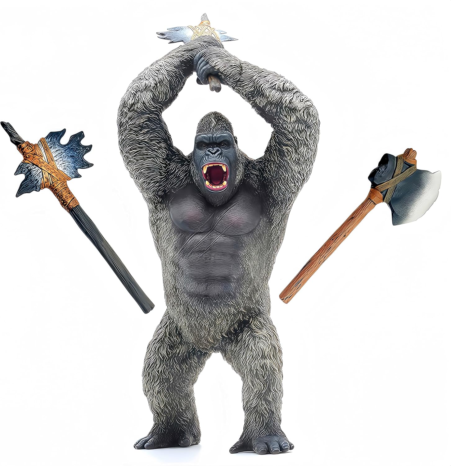 Gemini&Genius Rampage Toys Gorilla with 2Pcs Replaceable Weapons Battle Axe, Hand-Painted, Animal Collectible, Details Unique Model.
