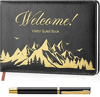 Affrolling Cabin Visitor Guest Book with Pen for Vacation Home and Short Term Rentals, Rustic Leather Cover A5 Size 144 Pages, Welcome Log for Host Visitor Sign in Journal Guesthouse House(Classic)