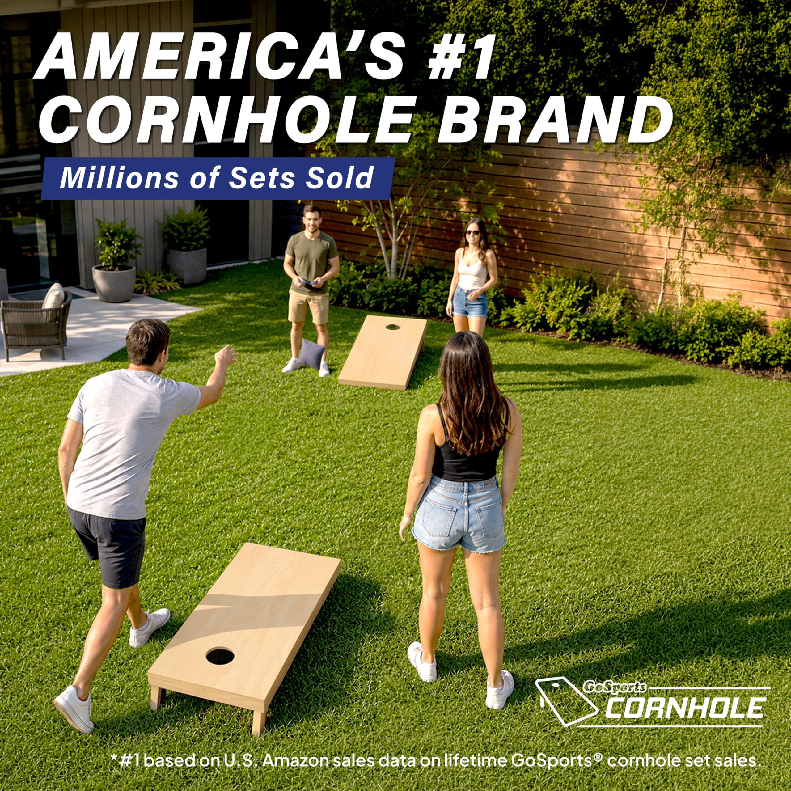 GoSports Ensemble de Cornhole de qualité supérieure en Bois Massif – Choisissez Entre 1,2 m x 6,1 m ou 0,9 m x 6,1 m, Comprend Un Lot de 8 Sacs à Lancer de Trous de maïs