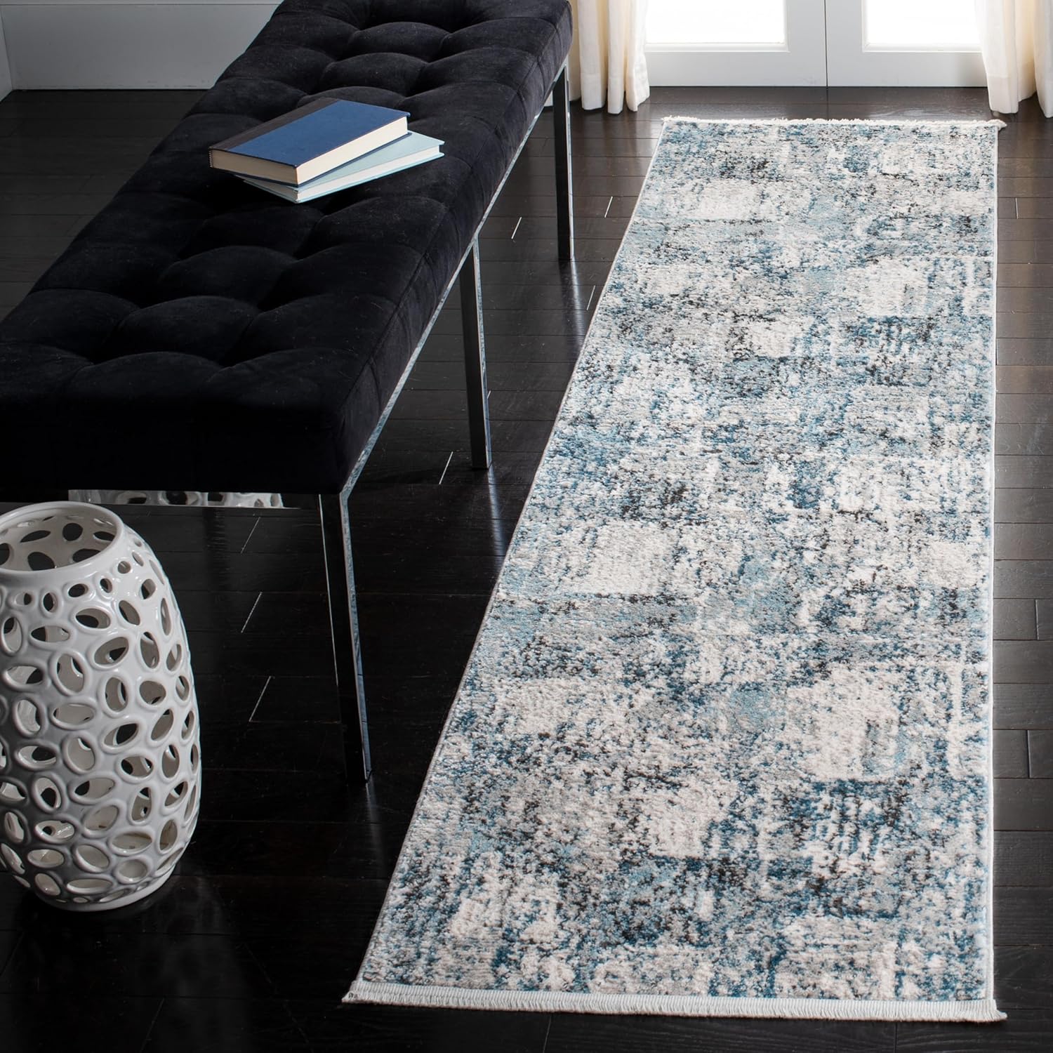 SAFAVIEH Shivan Collection 2'2" x 8' Grey/Blue SHV717F Modern Abstract Non-Shedding Living Room Entryway Foyer Hallway Bedroom Runner Rug