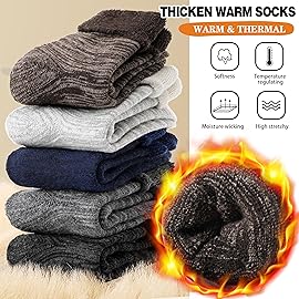 EBMORE Merino Wool Boot Socks Warm Thermal Winter Thick Hiking Cozy Boot Crew Comfy Socks 5 Pairs for Women Gifts Stocking Stuffers(Dark Series)