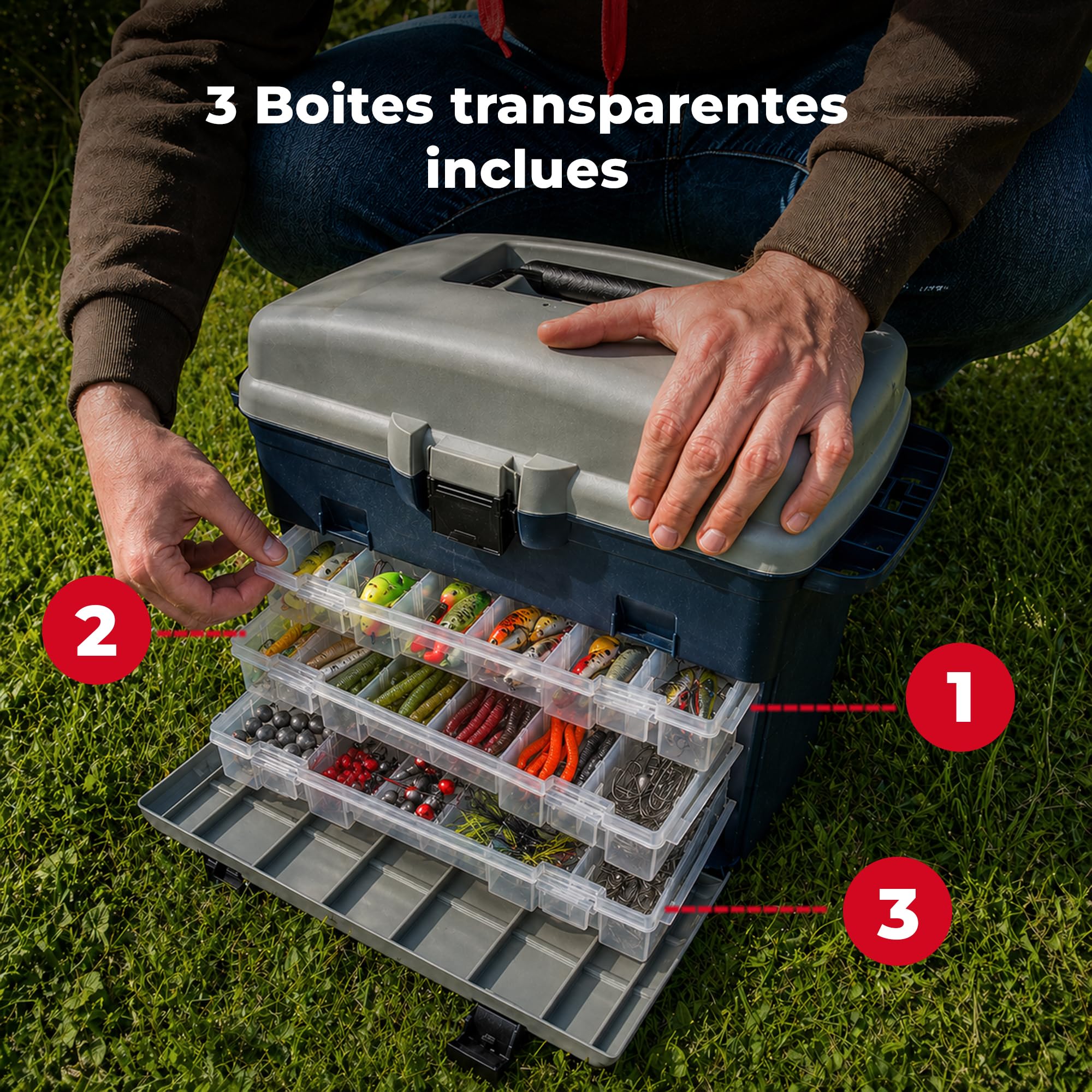 Coffre De Rangement Ultimate XL Avec 3 Boîtes - Mallette De Pêche
