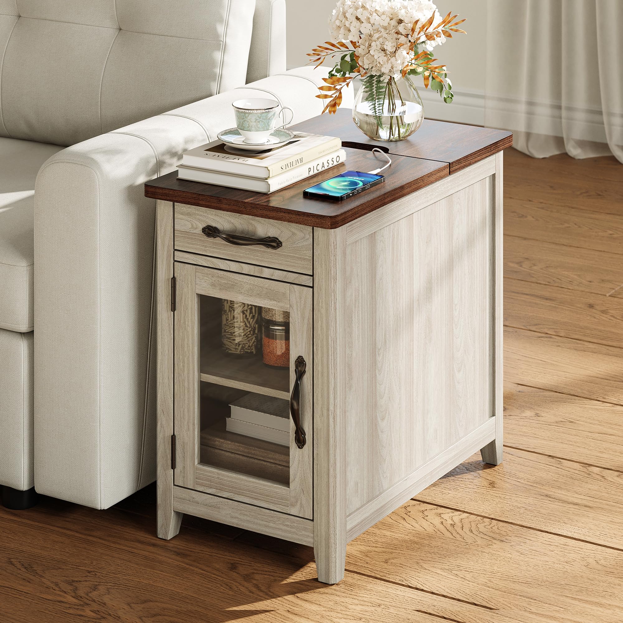 Farmhouse End Tables Living Room LINSY HOME Farmhouse End Table ...