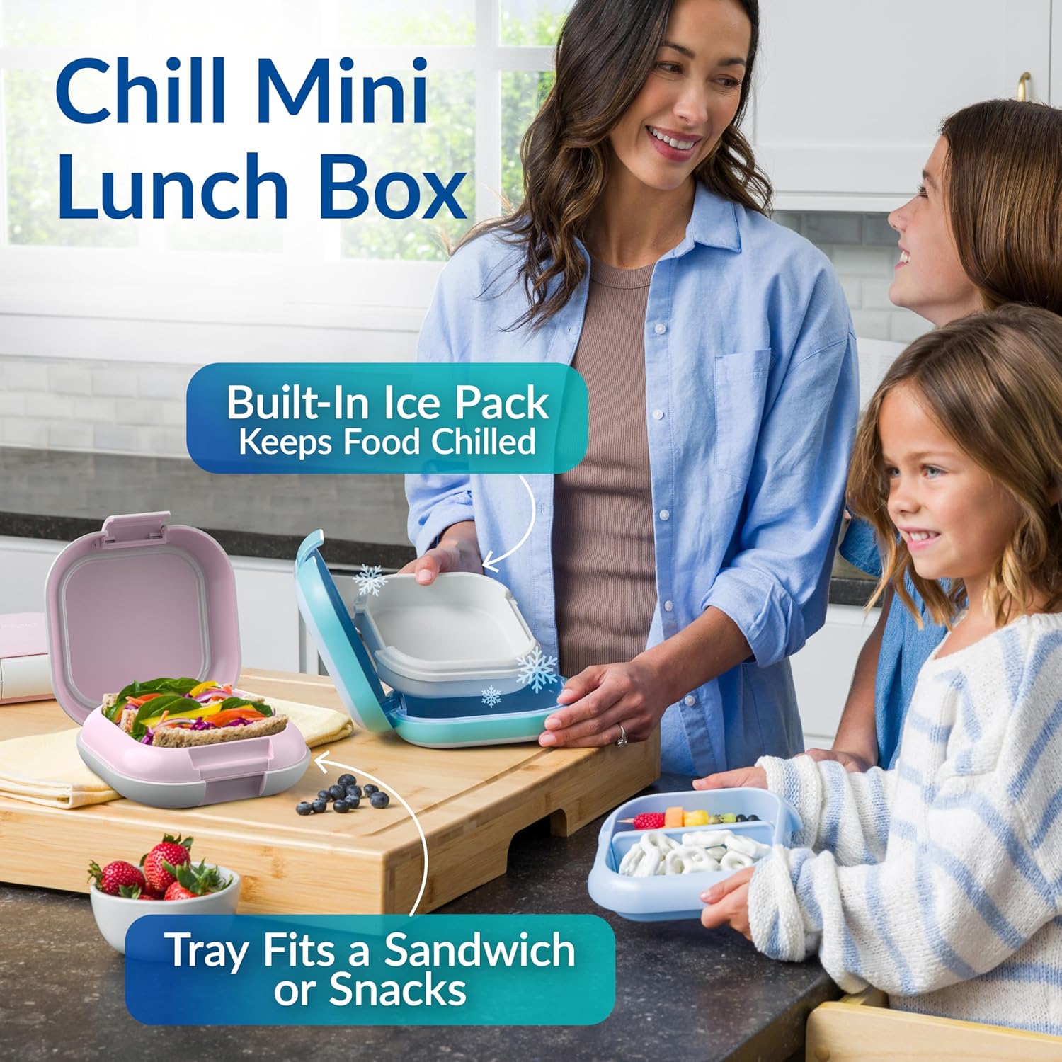 Bentgo Chill Mini Leak-Proof Lunch Box – Built-In Ice Pack Keeps Food Cold, 2.7-Cup Capacity for Snacks or a Sandwich, 3 or 4 Compartments, PFAS & BPA-Free, Ideal for Adults & Kids 3+ (Lilac Mist) - Image 2