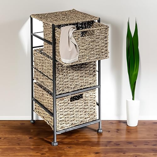 Miniatura 4 de Trademark Innovations Cofre de almacenamiento de 3 cajones de pasto marino y metal de 24 pulgadas, color marrón